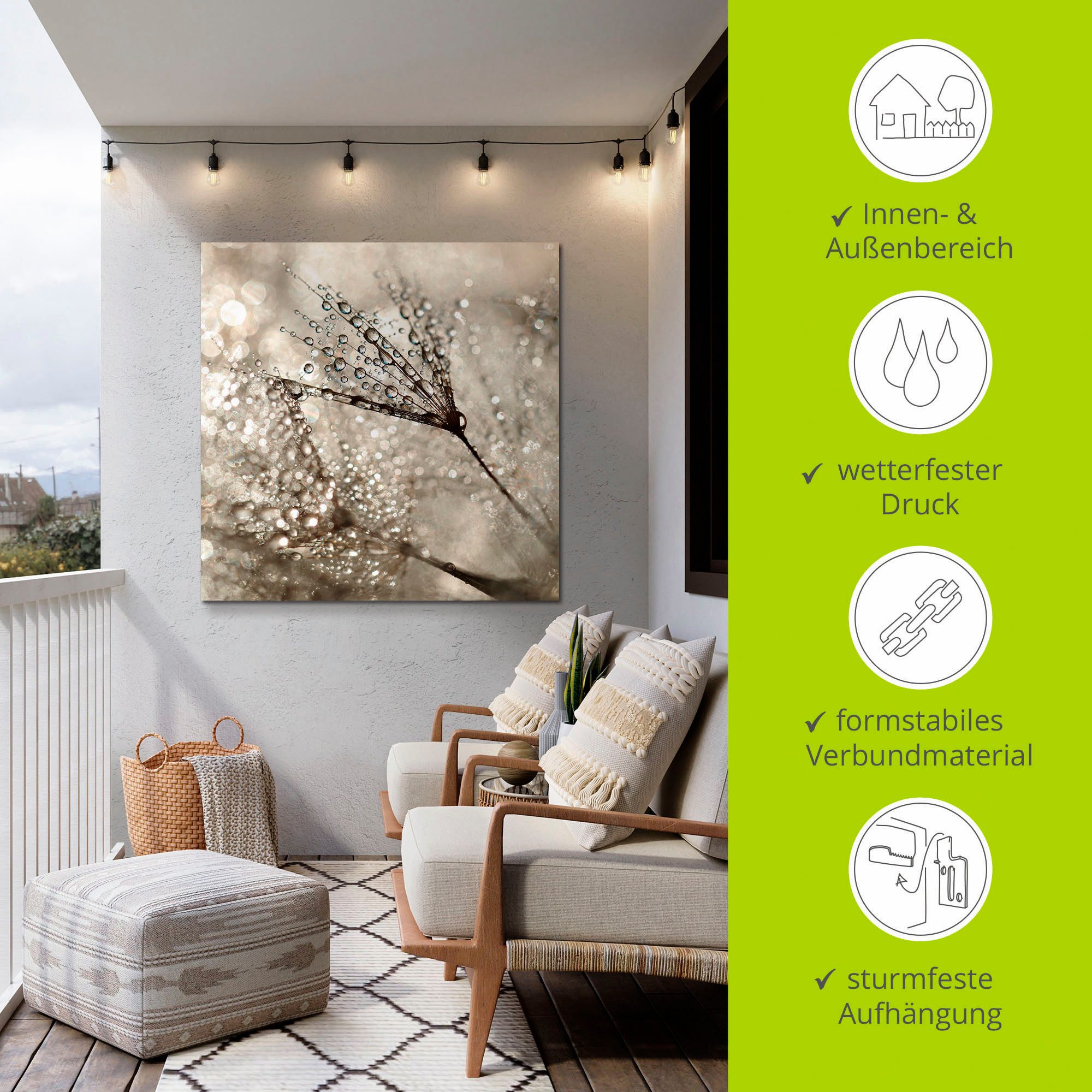 Artland Artprint Pluizenbol dauwdruppel als artprint van aluminium, artprint voor buiten, artprint op linnen, poster, muursticker
