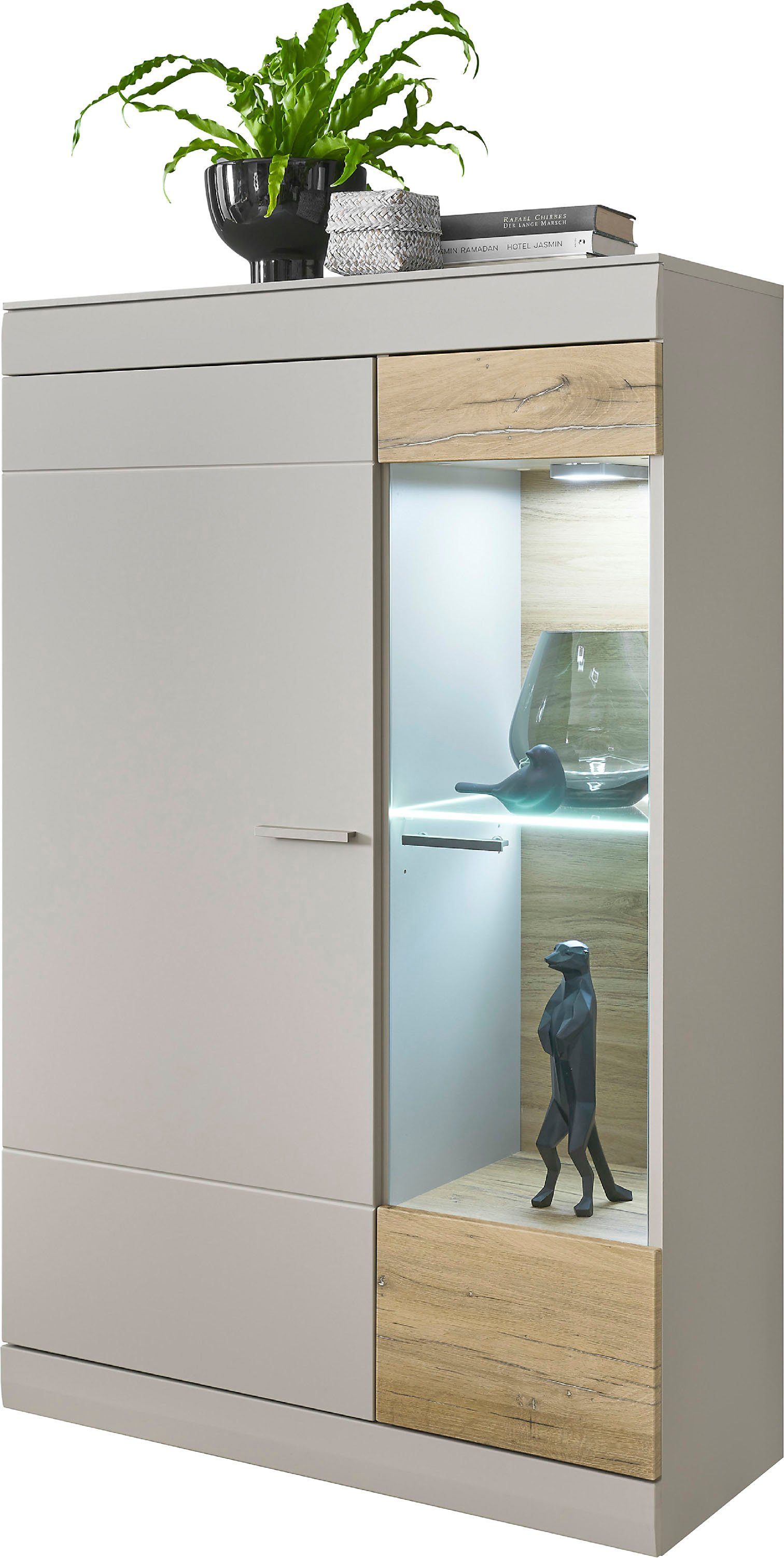 INOSIGN Vitrinekast SCARA met applicatie tineiken decor, breedte 90 cm, met soft-closefunctie