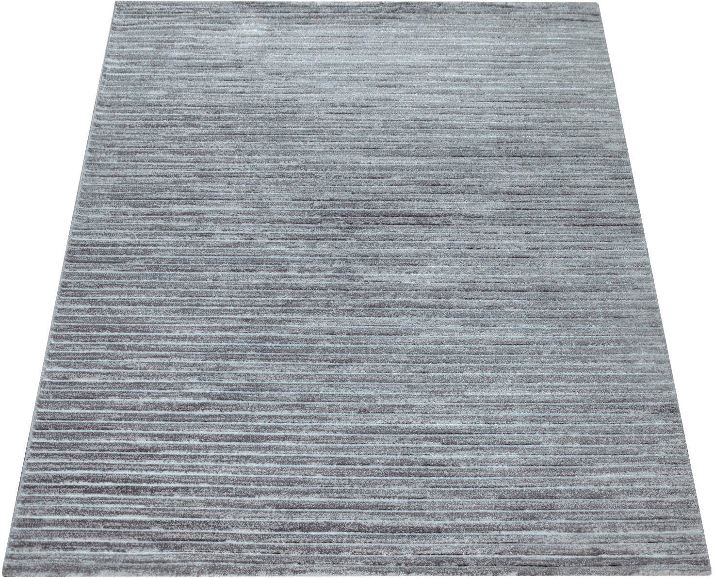 Paco Home Vloerkleed Tivago 000 Korte pool, uni en met strepen, woonkamer moderne vloerkleden maat 80x150 cm grijs