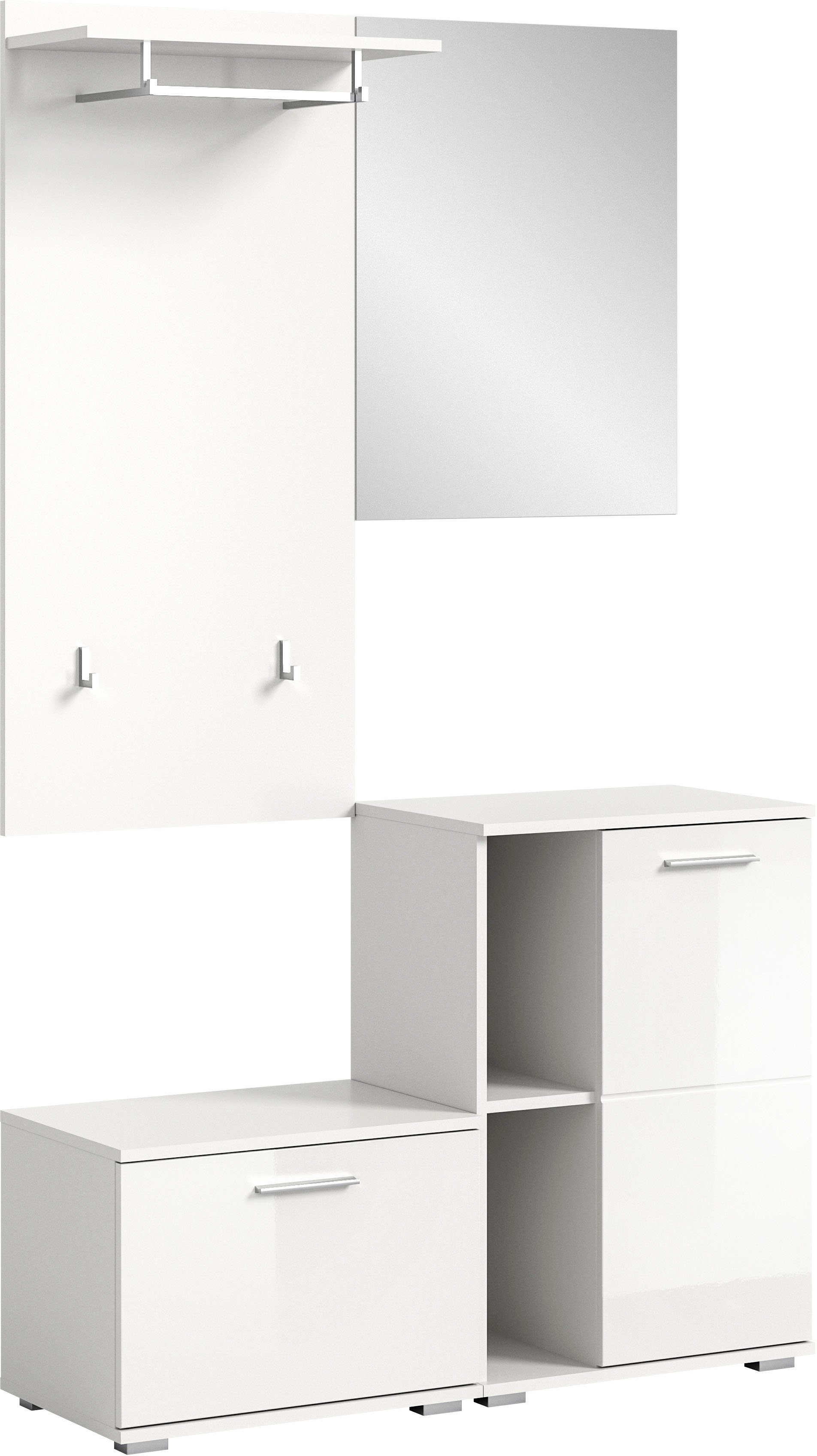 INOSIGN Halmeubelset Valge, Breedte 110 cm, 4-delig Set, bestaande uit: Zitbank, garderobepaneel, schoenenkast en garderobespiegel (4-delig)