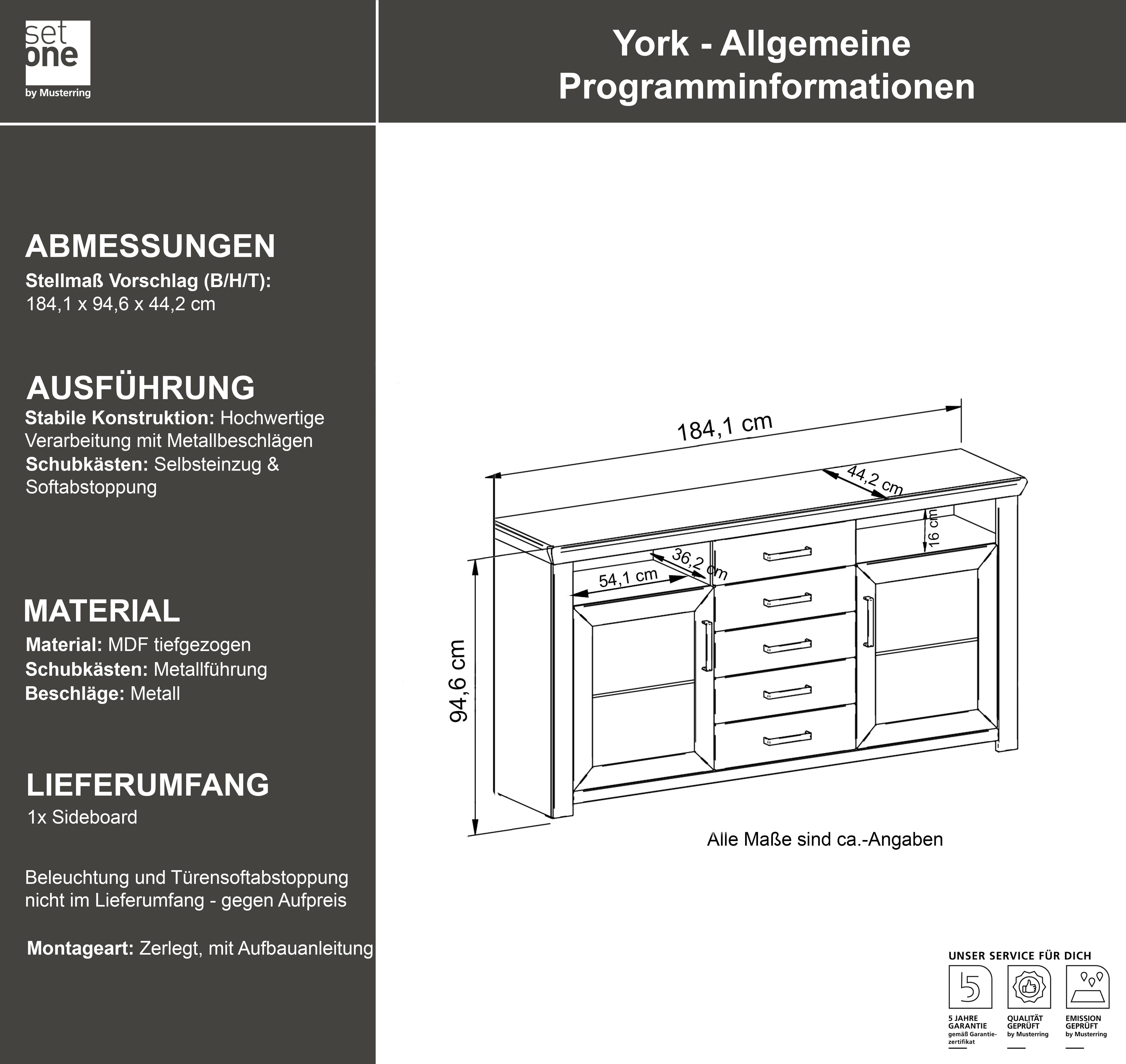 set one by Musterring Dressoir York Type 55, met veel opbergruimte, in landhuisstijl, B 184 x H 95 cm
