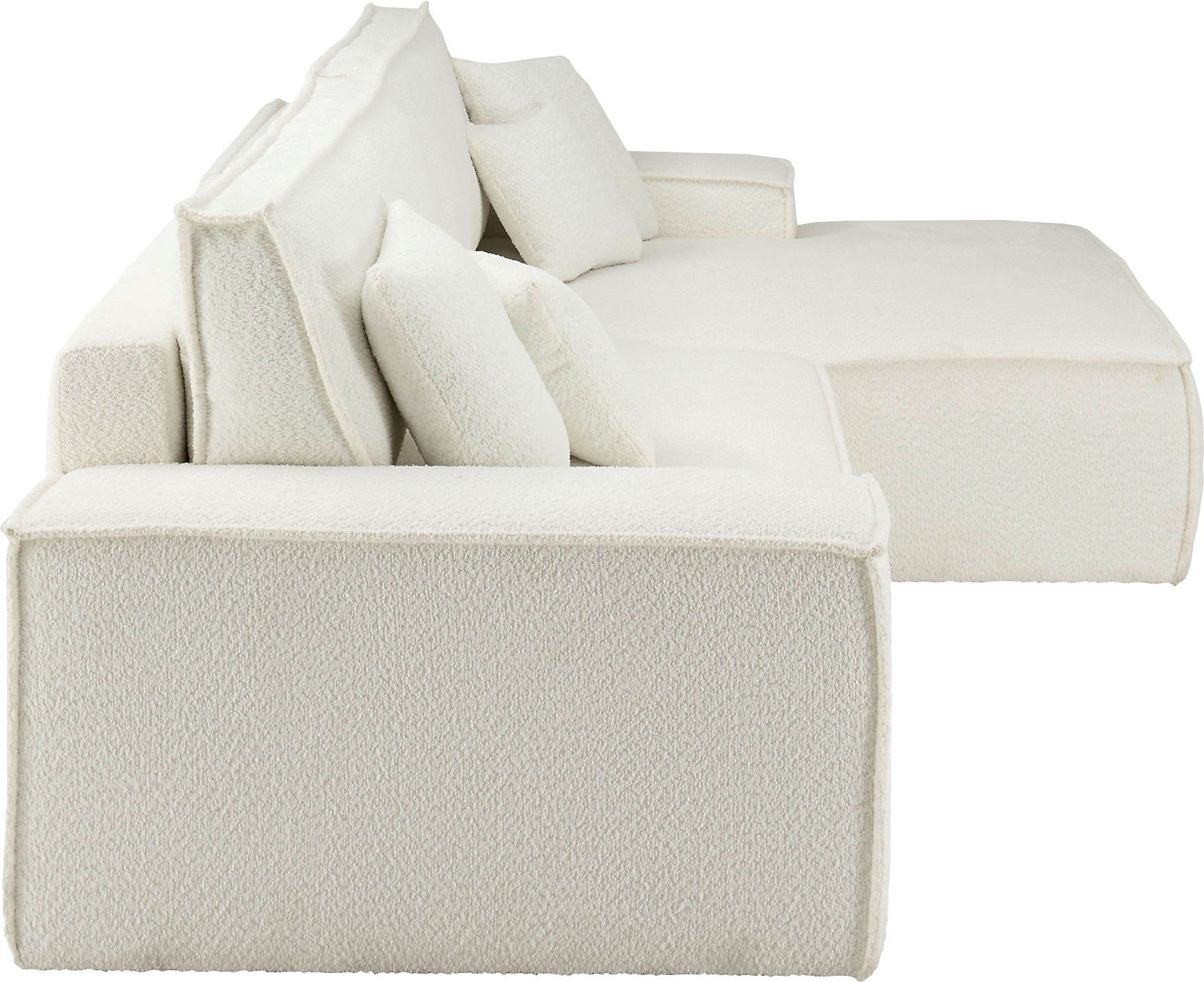 andas Hoekbank Finnley slaapbank 267 cm in Bouclé, fijne structuur en cord, L-vorm