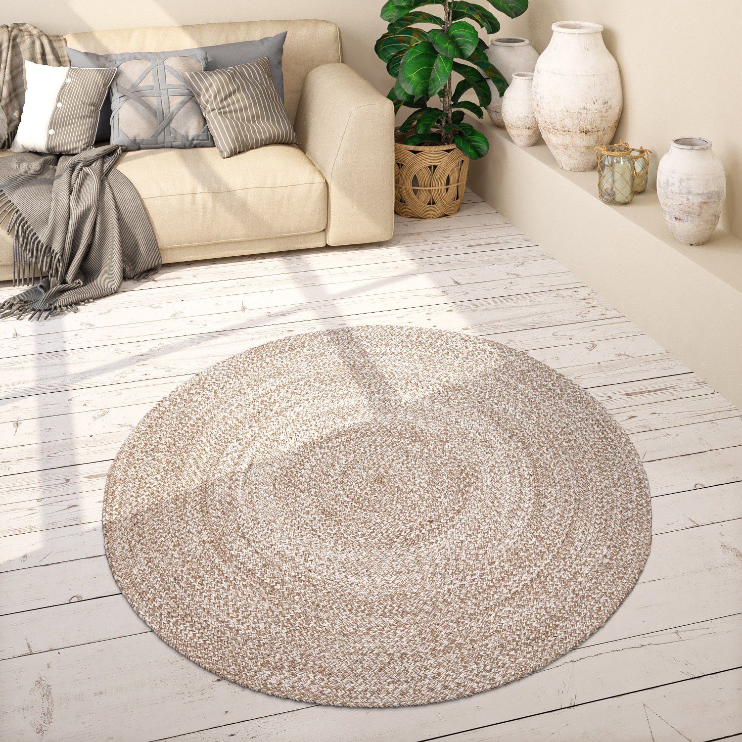 Paco Home Vloerkleed Viborg 595 Jute, modern, boho, met de hand gemaakt vloerkleed van natuurmateriaal