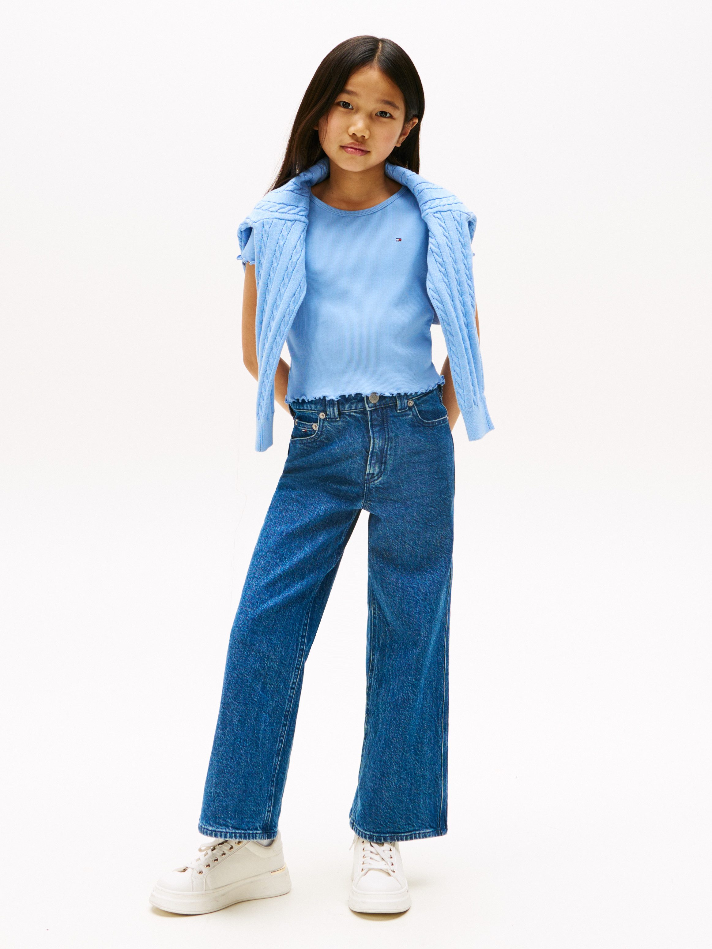 Tommy Hilfiger T-shirt ESSENTIAL RIB TOP SS met babylock-randen, met logo-borduursel