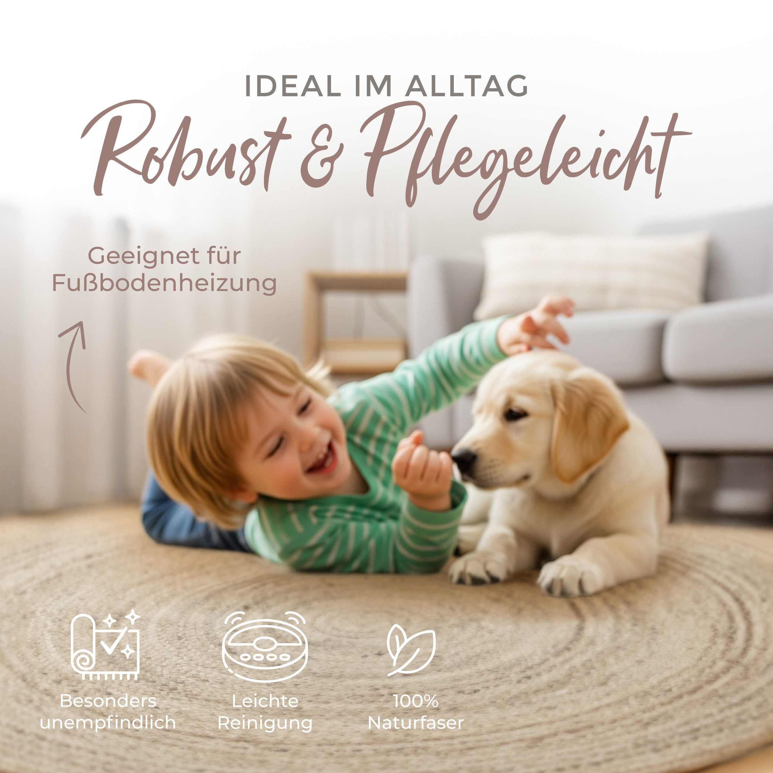 carpetfine Vloerkleed Nele jute-vloerkleed natuurmateriaal gevlochten tweezijdig te gebruiken kleed van 100% jute, in rond en ovaal, vele maten