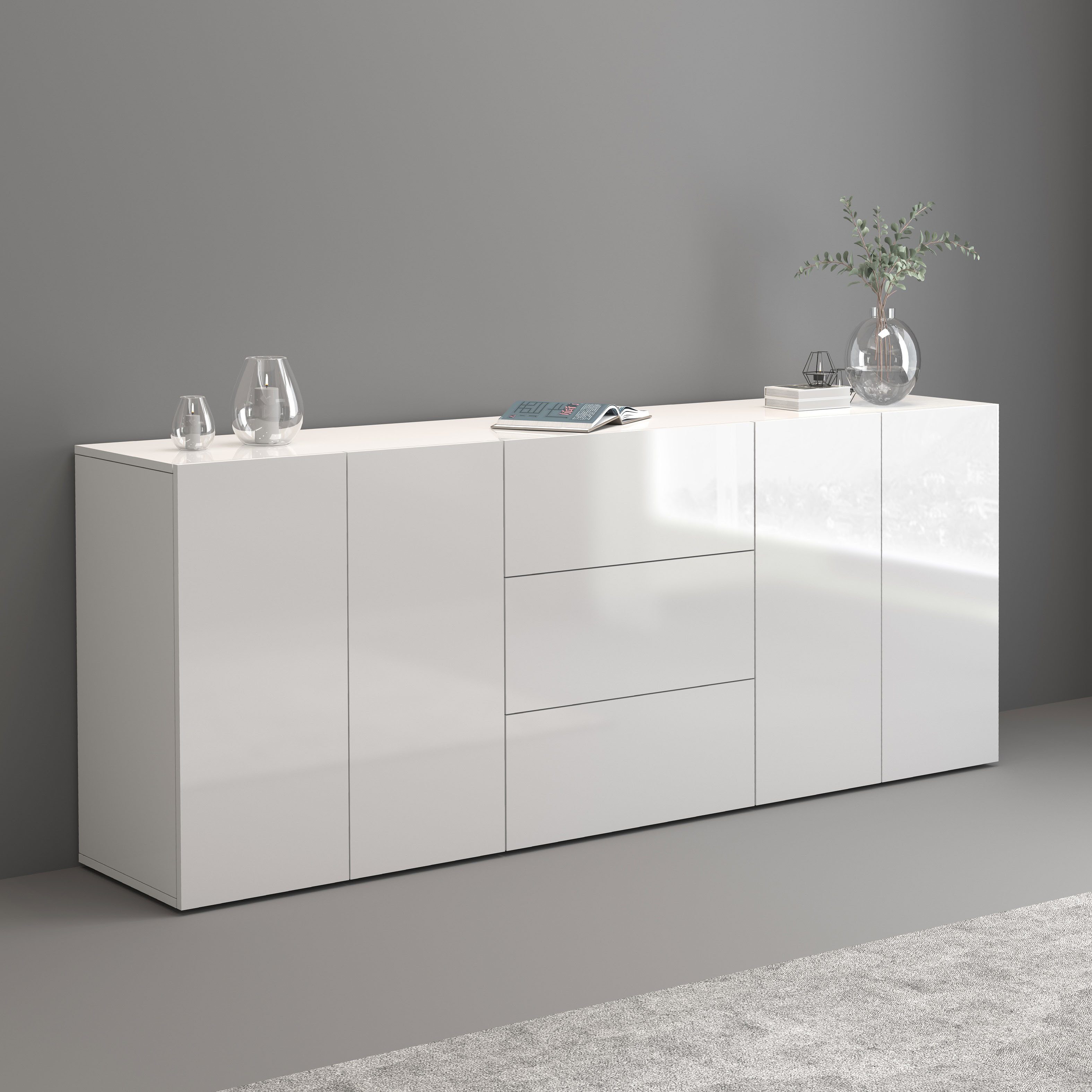 INOSIGN Dressoir Egypt, Ladekast, Kast, Buffet, greeploos 4 deuren, 3 lades met push-to-open functie, hoogglans breedte 200