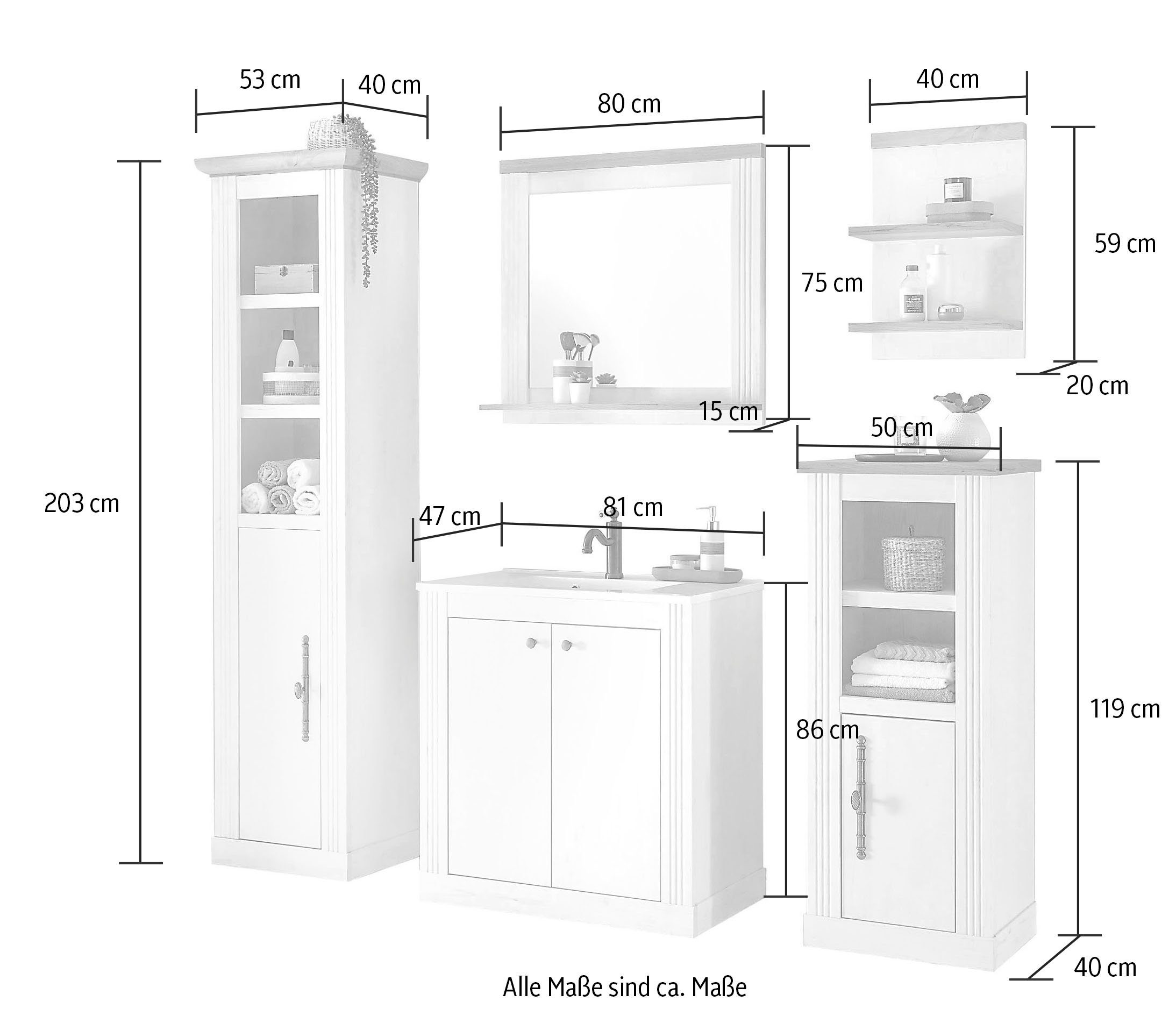 Home affaire Badkamerserie WESTMINSTER, badkamer in landhuisstijl, 5-delig badkamer (5-delig)