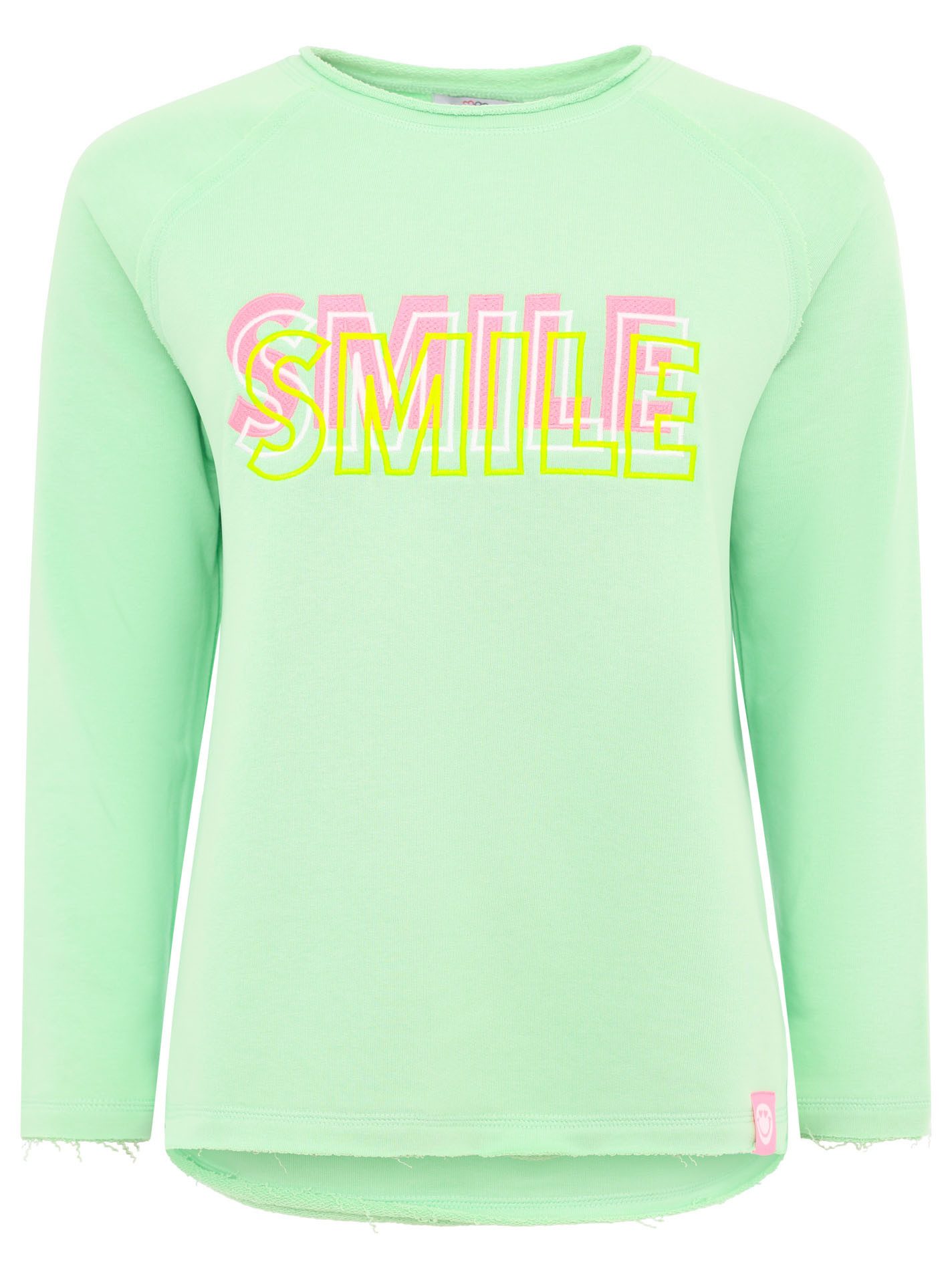 Zwillingsherz Sweatshirt Smile met vrolijke statement-print