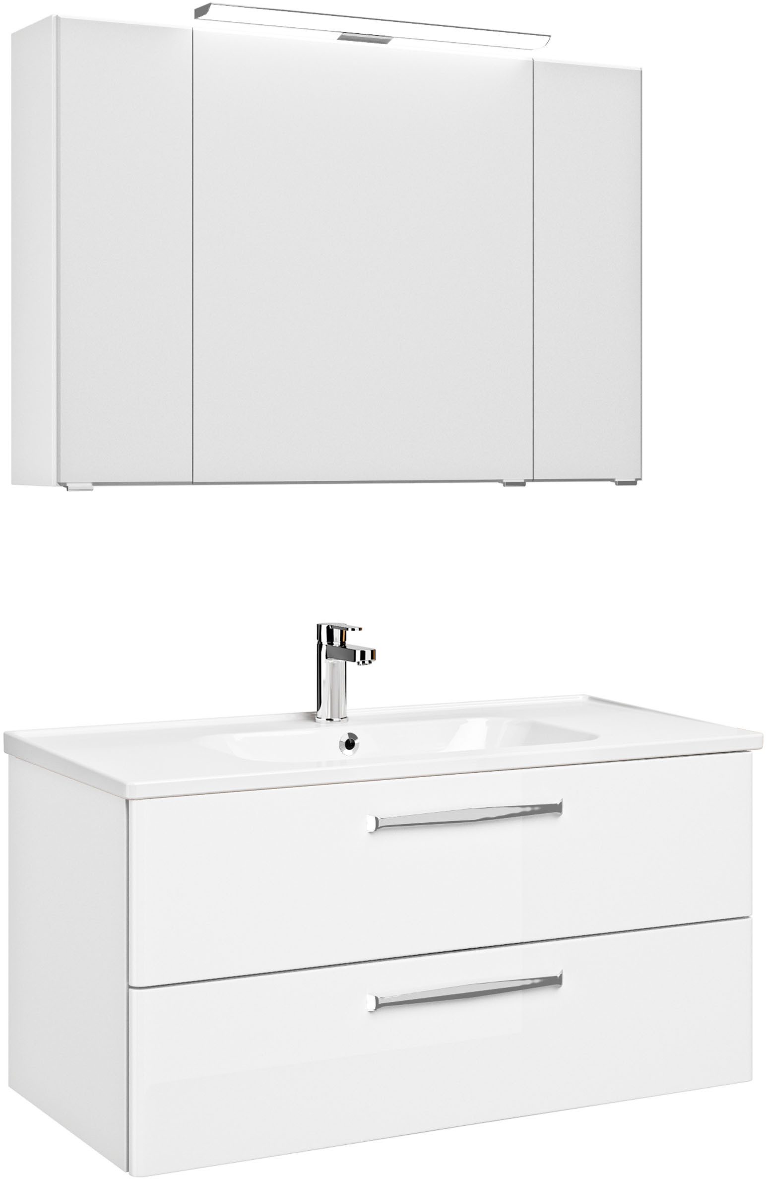 Saphir Badmeubelset Trentino 2-delig keramische wasbak, spiegelkast met LED-lamp Badkamermeubel-set 109cm breed, incl. deurdemper, 3 deuren, 2 lades