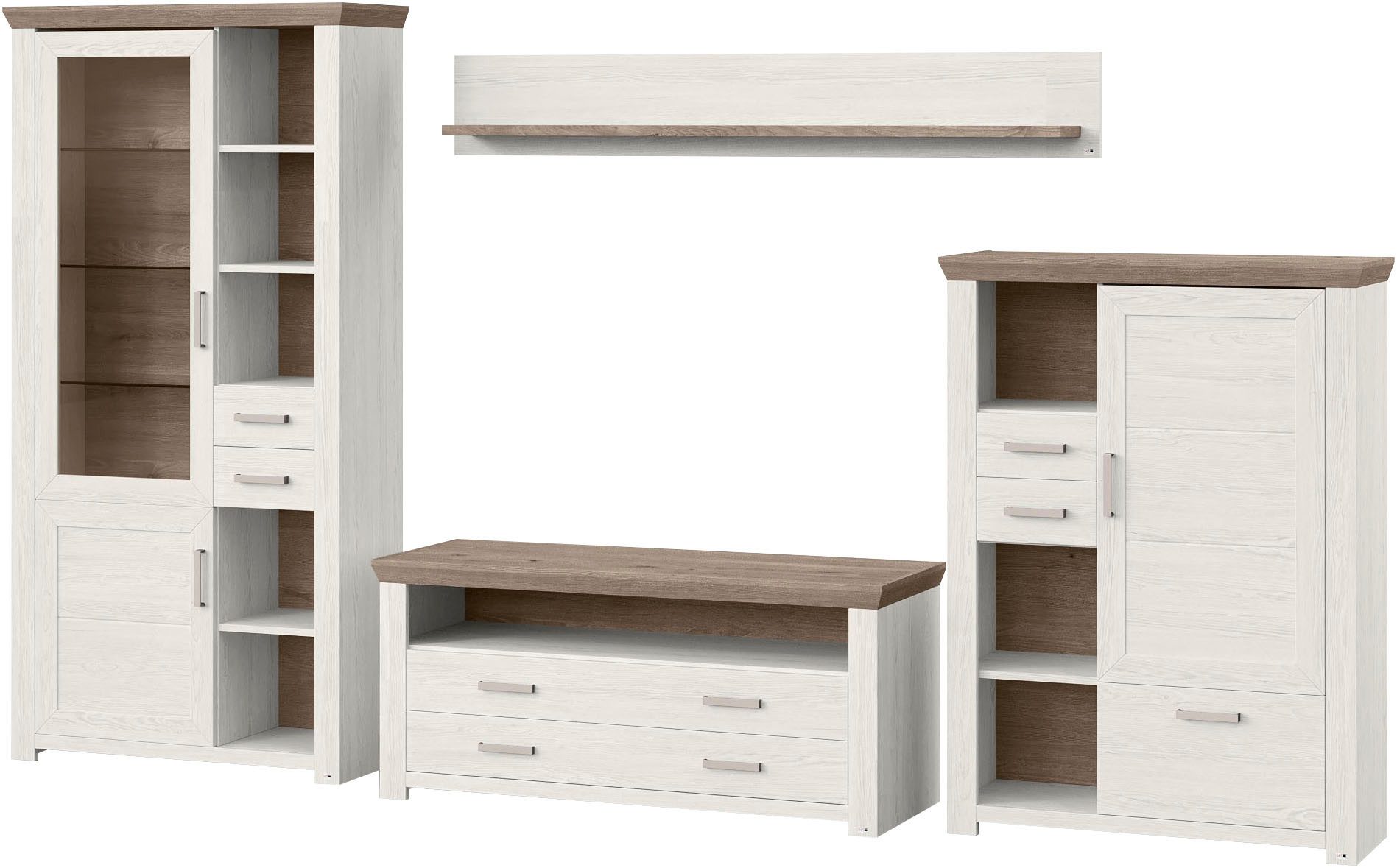 set one by Musterring Wandmeubel York Combinatie met 4 delen, in 3 kleurvarianten, totale breedte 370 cm (4-delig)