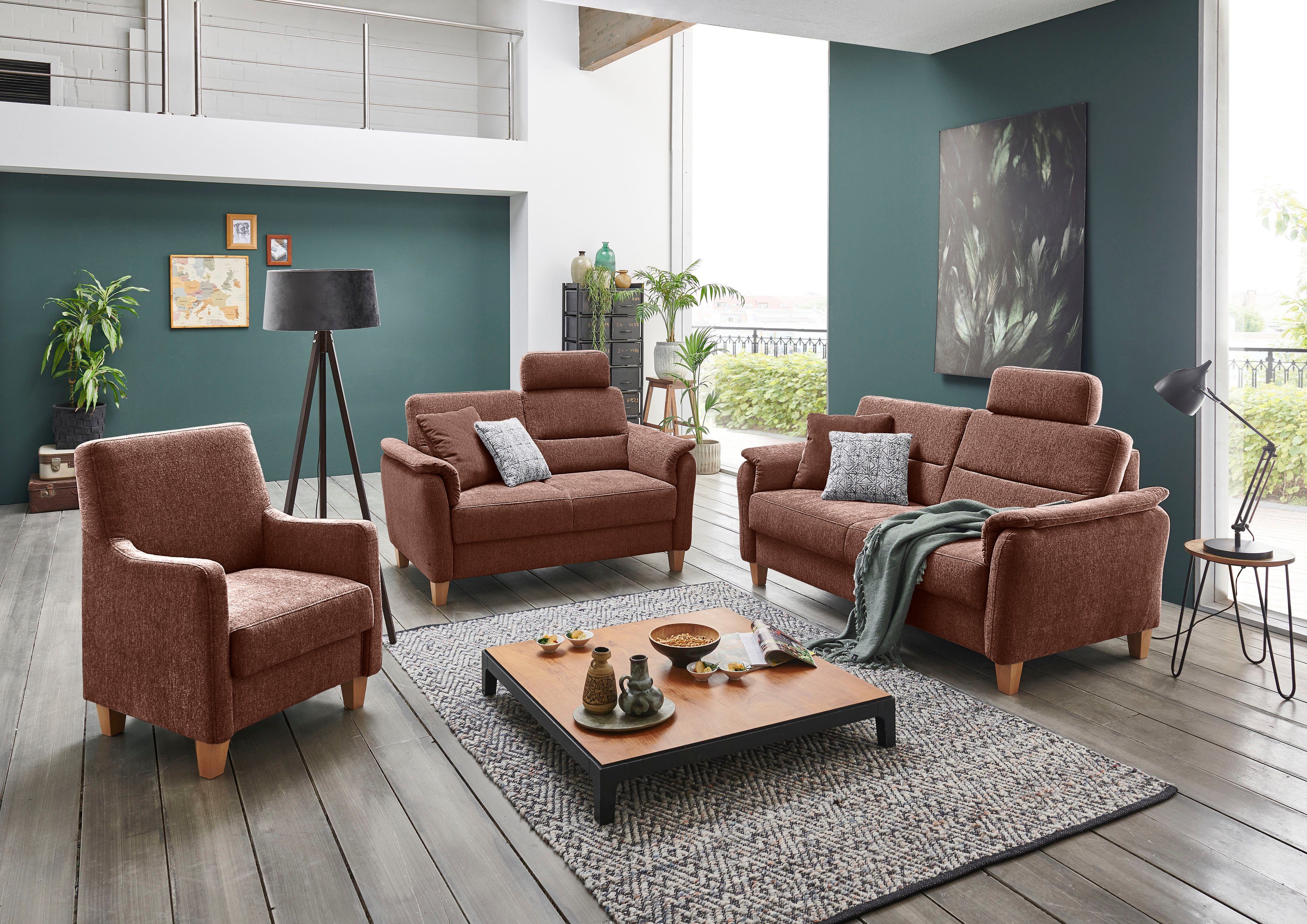 Home affaire 2-zitsbank Palmera Binnenveringsinterieur, stekkersysteem voor 2 hoofdsteunen (optioneel)
