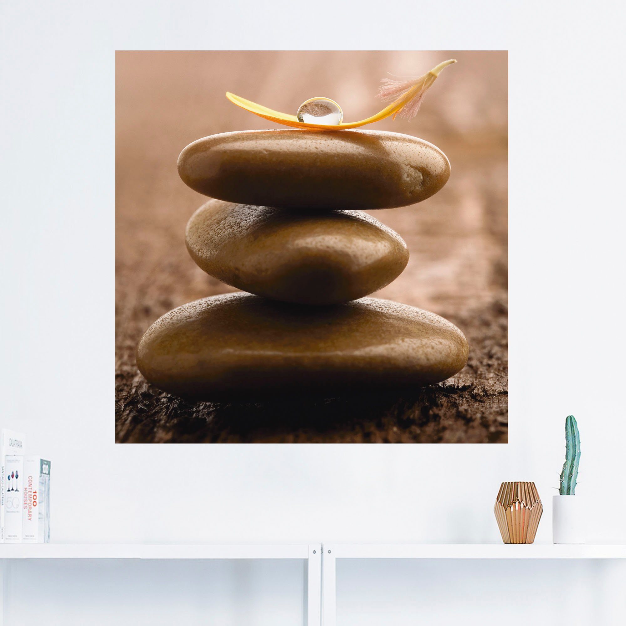 Artland Artprint Massagestenen op houten ondergrond als artprint op linnen, muursticker in verschillende maten
