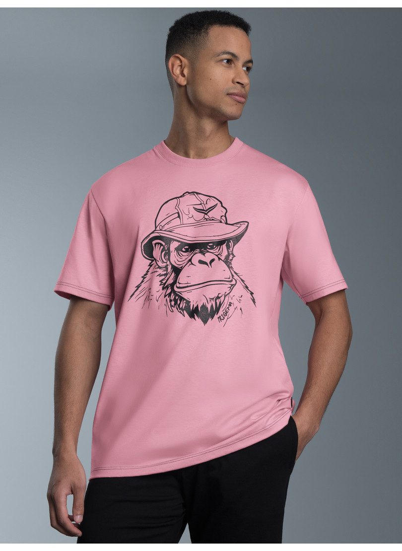 Trigema T-shirt TRIGEMA T-shirt met aap-print (1-delig) heren t-shirts maat XXL paars