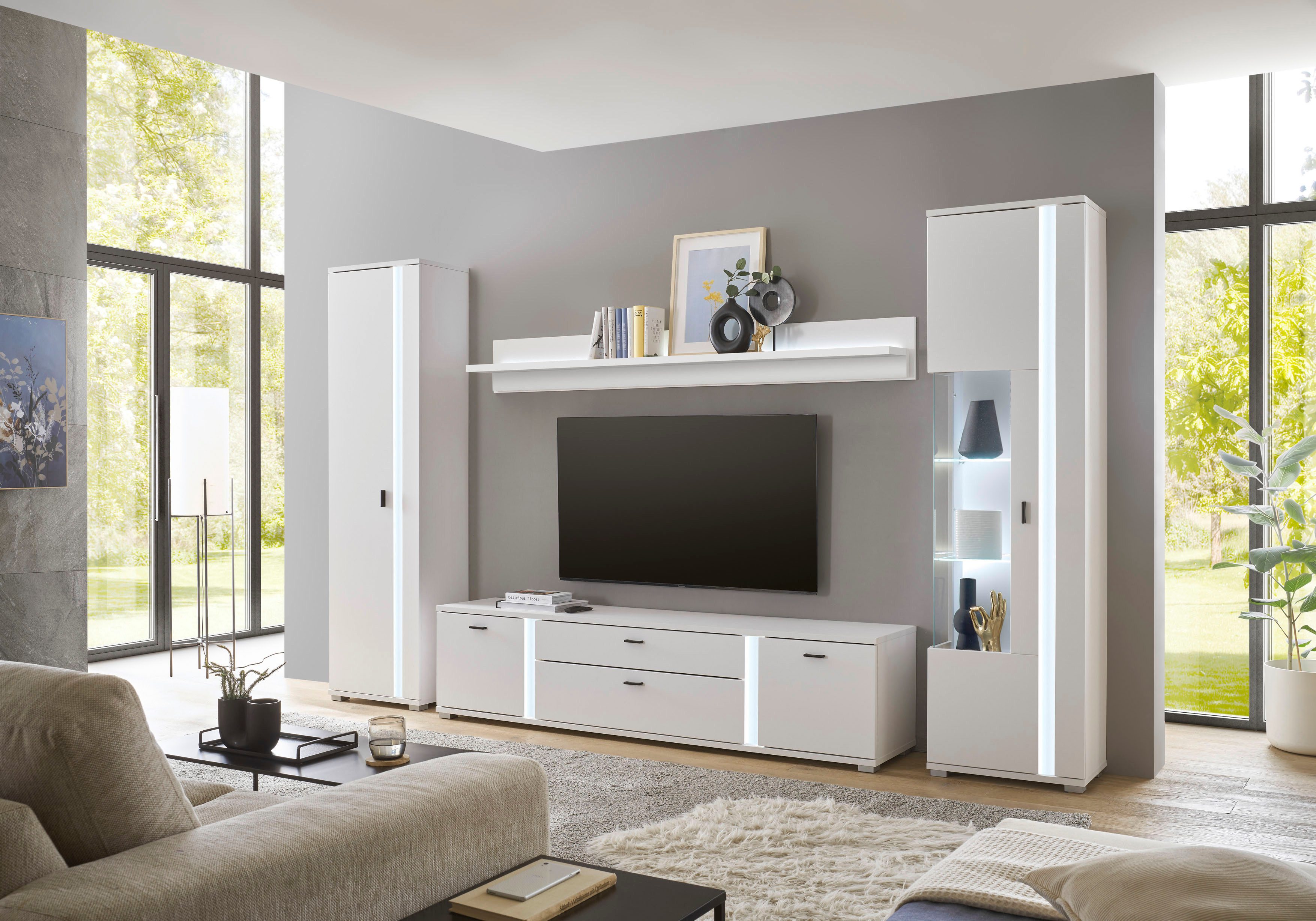 INOSIGN Vitrinekast Long Island in moderne trendkleur, inclusief verticale verlichting, breedte 55 cm (1 stuk)