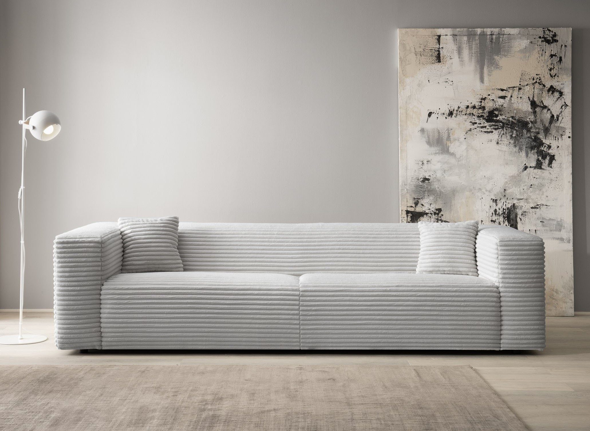 andas 3-zitsbank BAKELS, bank in cord of bouclé stof, sofa in modern ontwerp grijs, 3-zitsbanken
