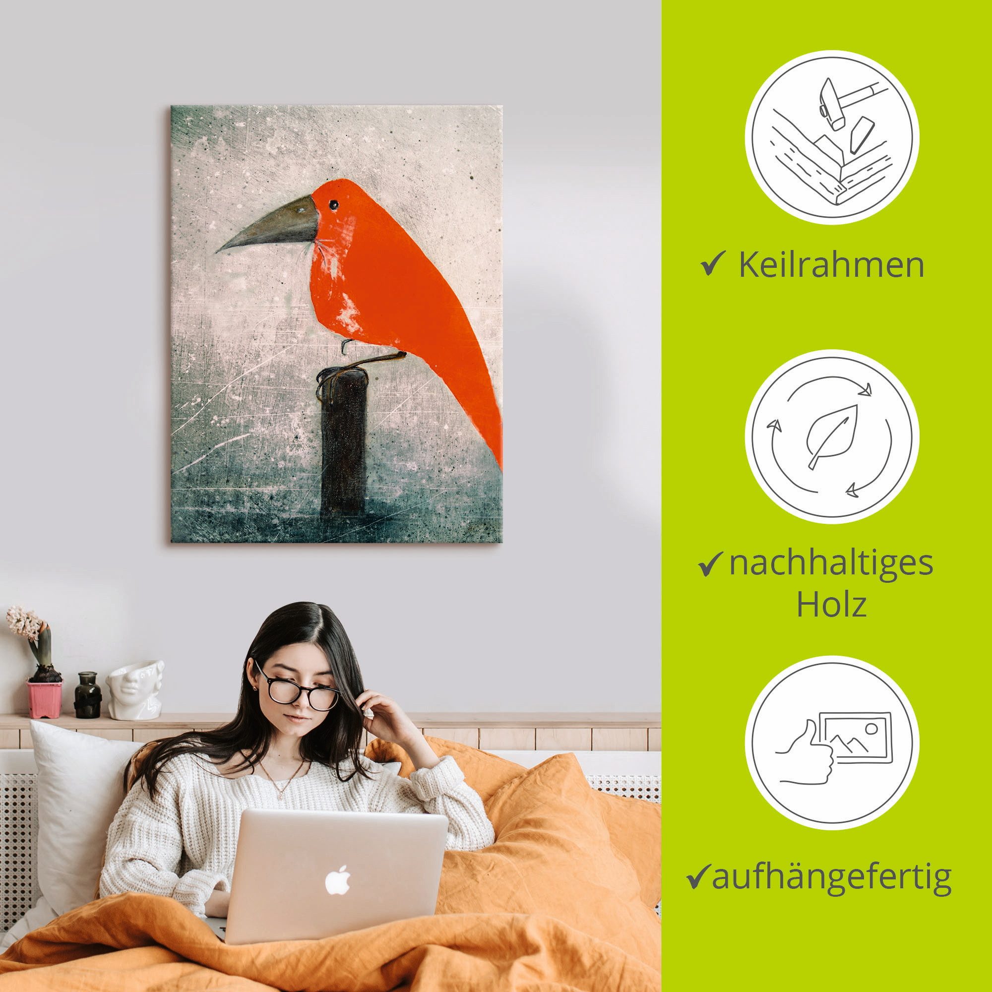Artland Artprint De rode vogel als artprint op linnen, poster in verschillende formaten maten