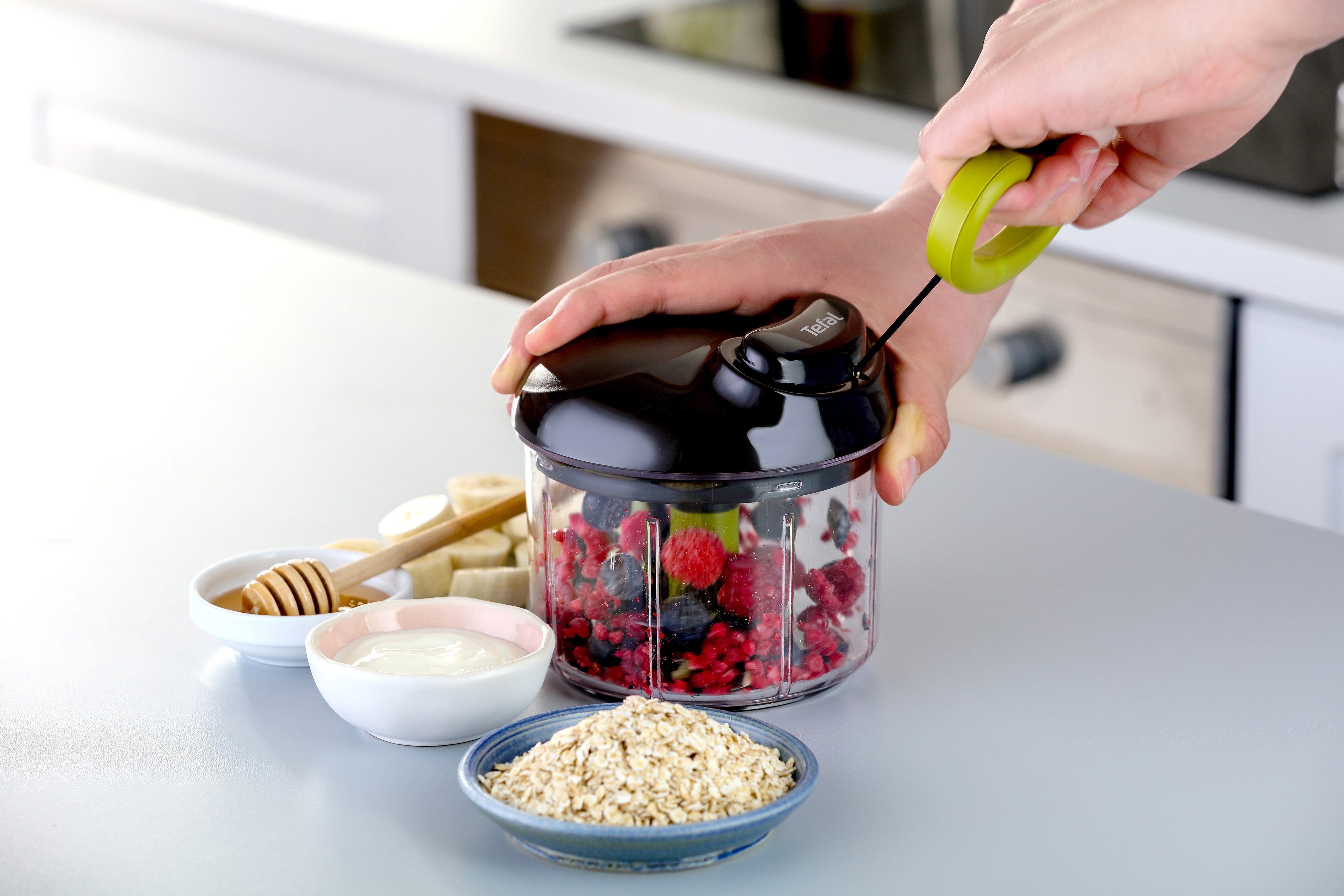 Tefal Groentesnijder Ingenio hakker 900ml, roestvrijstalen messen, antislip, soft-touch handgreep, zwart/groen