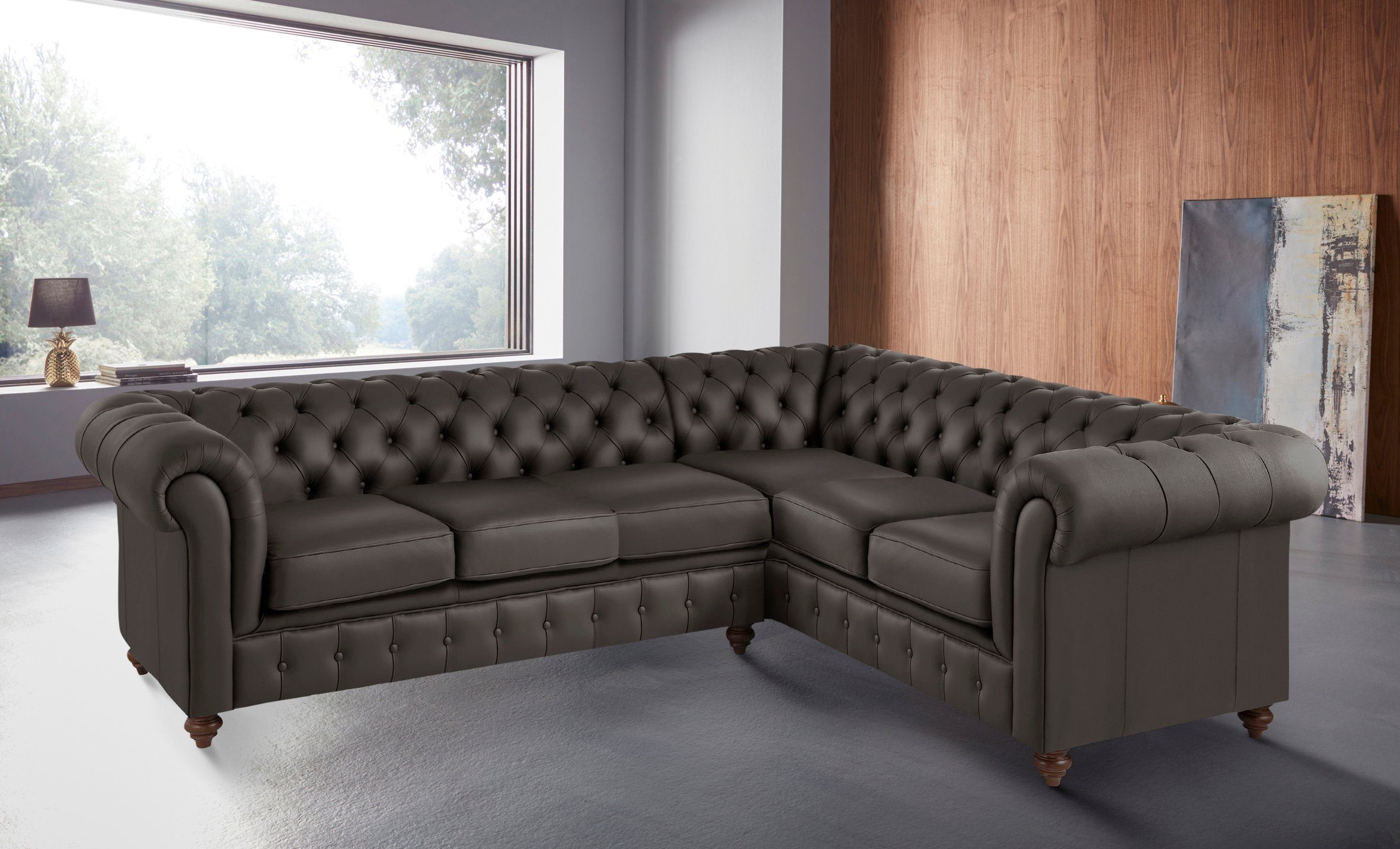 Home affaire Chesterfield-bank Chesterfield hoekbank, ook in leer L-vorm hoogwaardige knoopdetails, langer gedeelte links of rechts naar keuze