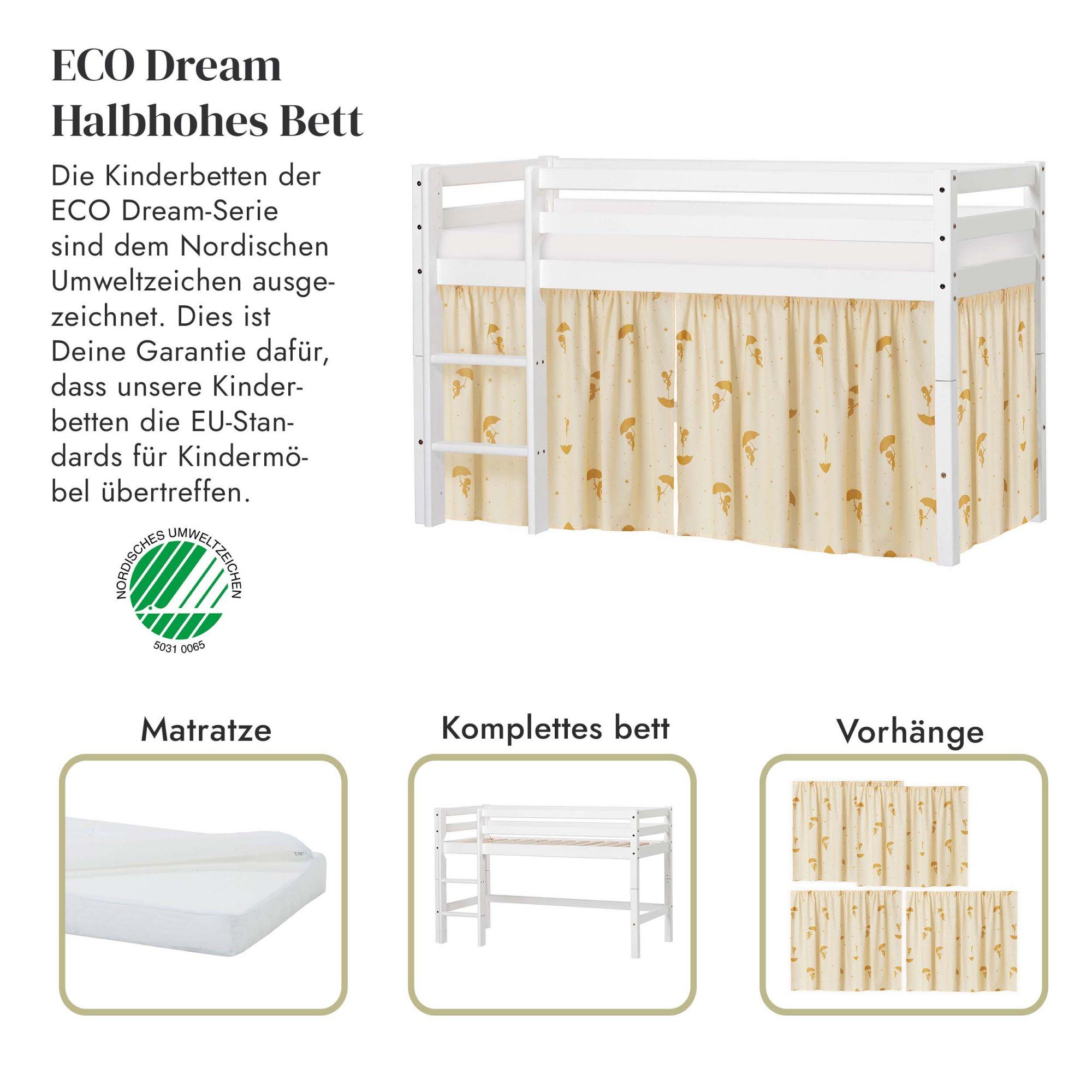 Hoppekids Speelbed Eco Dream Massief hout, naar keuze in 2 afmetingen en 4 kleuren, matras ter keuze