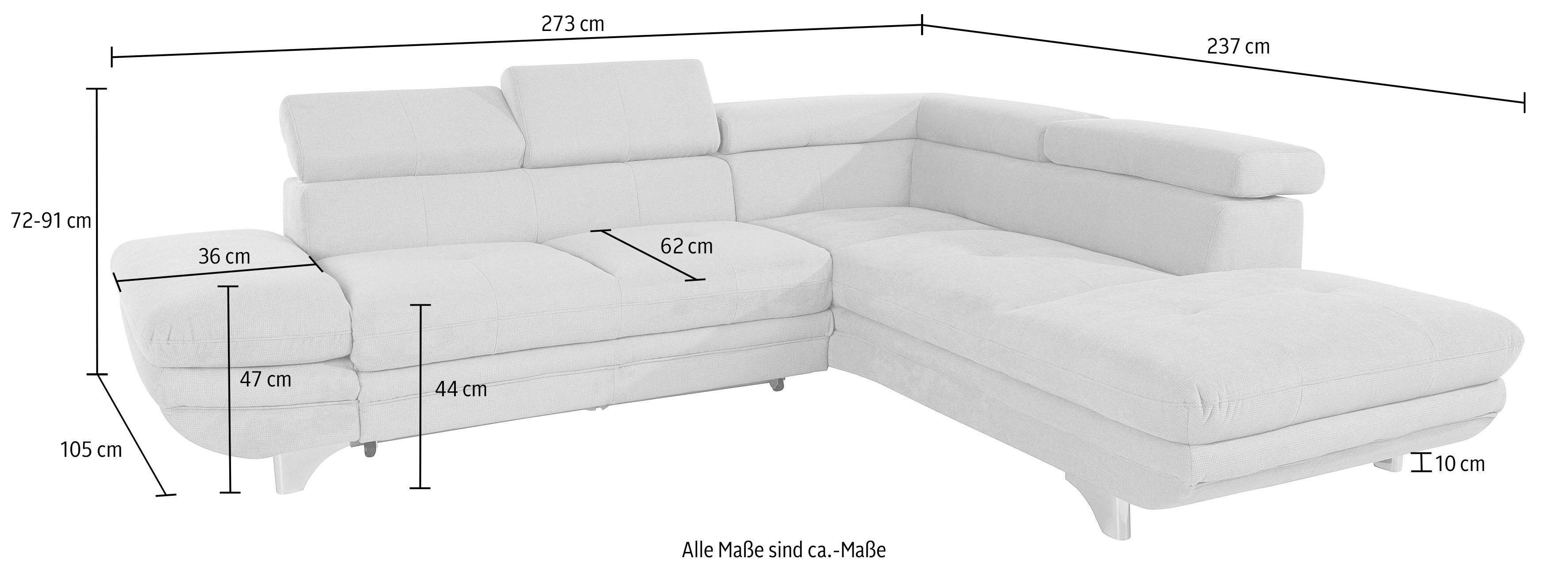 COTTA Zithoek Enterprise L-vorm Set bestaande uit: hoekbank met arm- & hoofdverstelling & hocker (set)