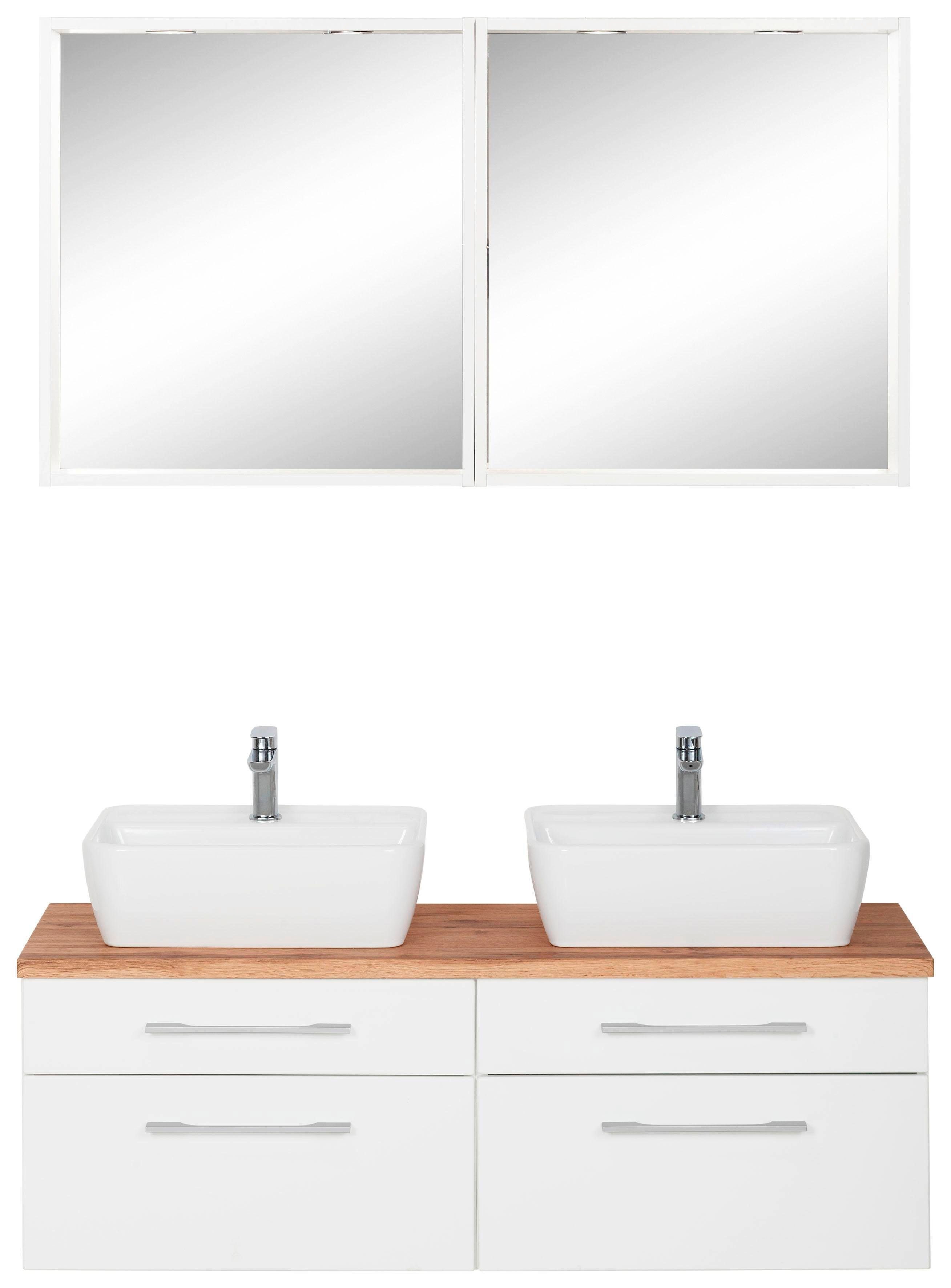 held moebel badkamerserie davos 2 spiegels met 2 touch-led-inbouwspots (3-delig) wit