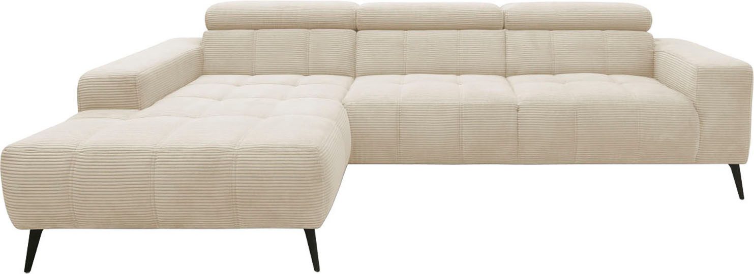 DOMO collection Hoekbank Trento L-vorm, met sledevoet of enkele voet naar keuze met verstelbare hoofdsteun, récamier links/rechts bestelbaar