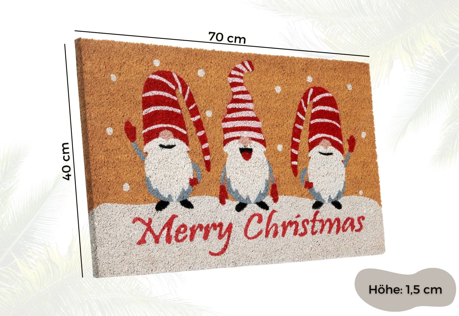 HANSE Home Mat Kokos Gnomes Merry Christmas, deurmat Vuilafstotende mat, antislip, buiten, kerst, kokosmat, dwerg
