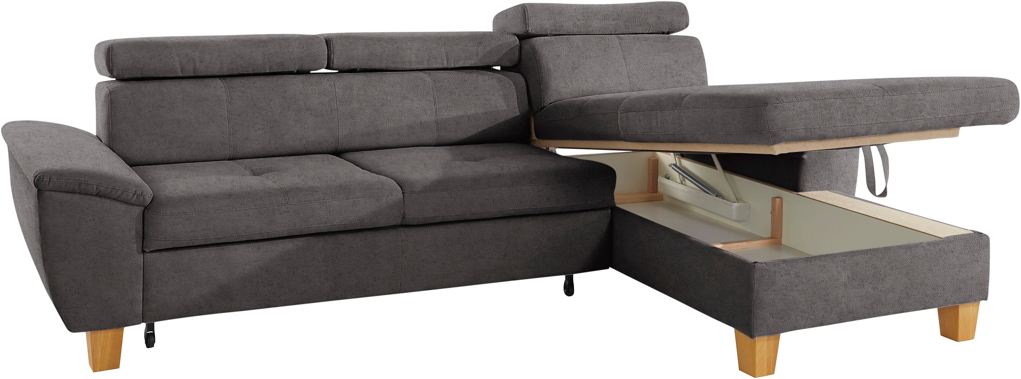 exxpo - sofa fashion Hoekbank Enya, uitgebreide afwerking, hoog zitcomfort, comfortabel, L-vorm inclusief verstelbare hoofdsteun, naar keuze met slaapfunctie en bedkist