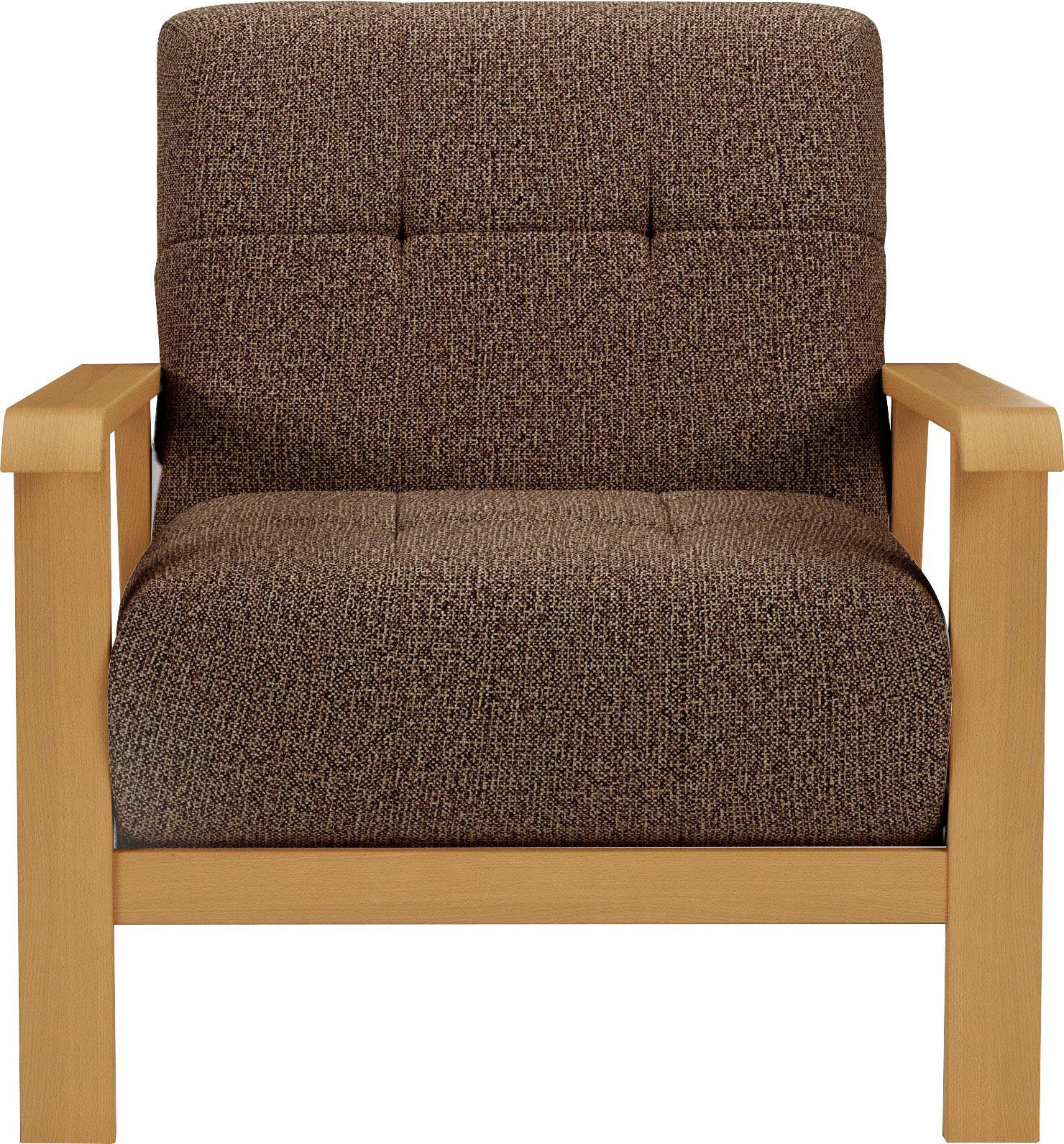 sit&more Fauteuil Billund Armleuningen van eikenkleurig beukenhout, verschillende bekledingen en kleuren fauteuils bruin
