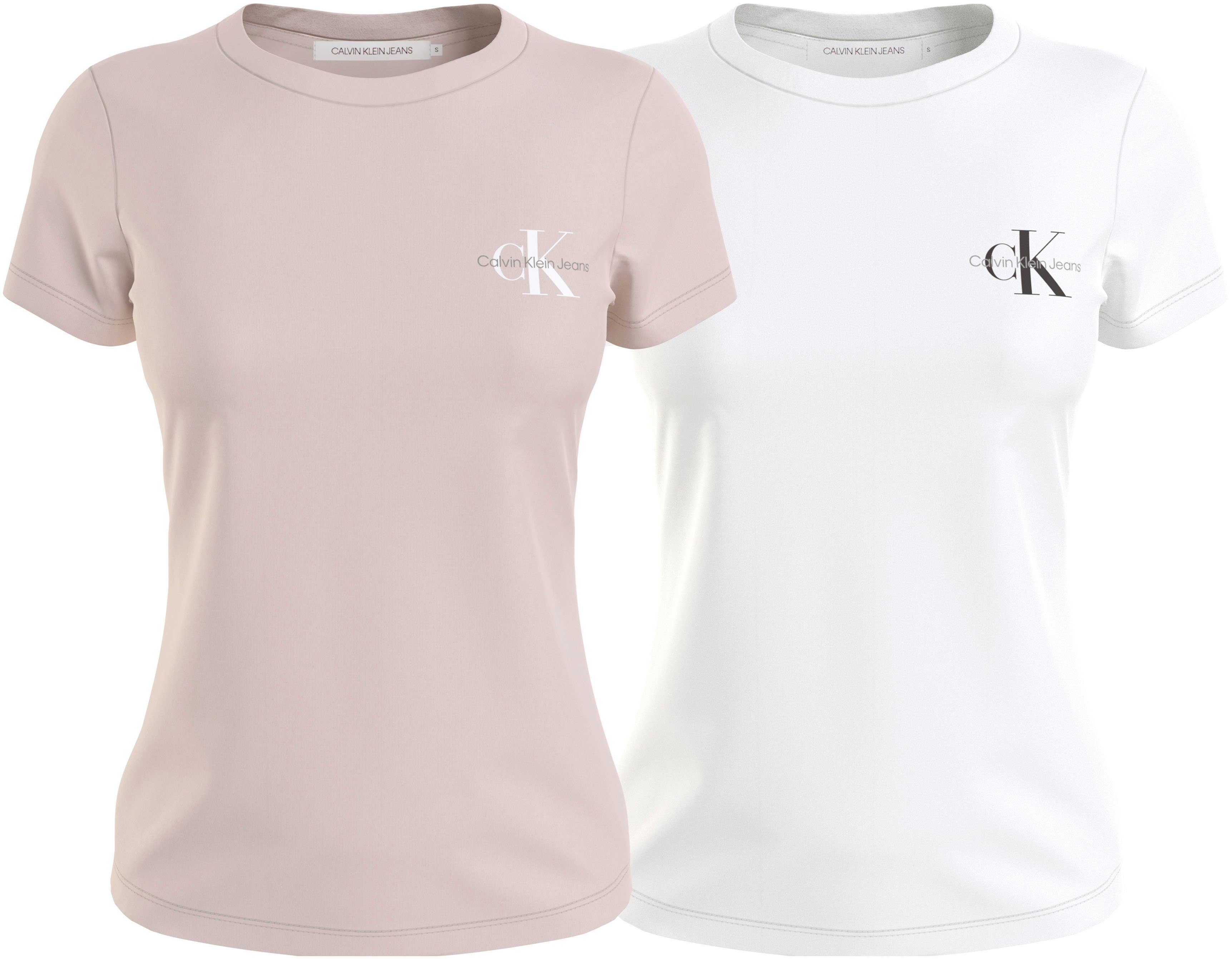 Calvin Klein Shirt met ronde hals 2-PACK MONOLOGO SLIM TEE met calvin klein jeans logoprint op borsthoogte (2-delig, Set van 2)