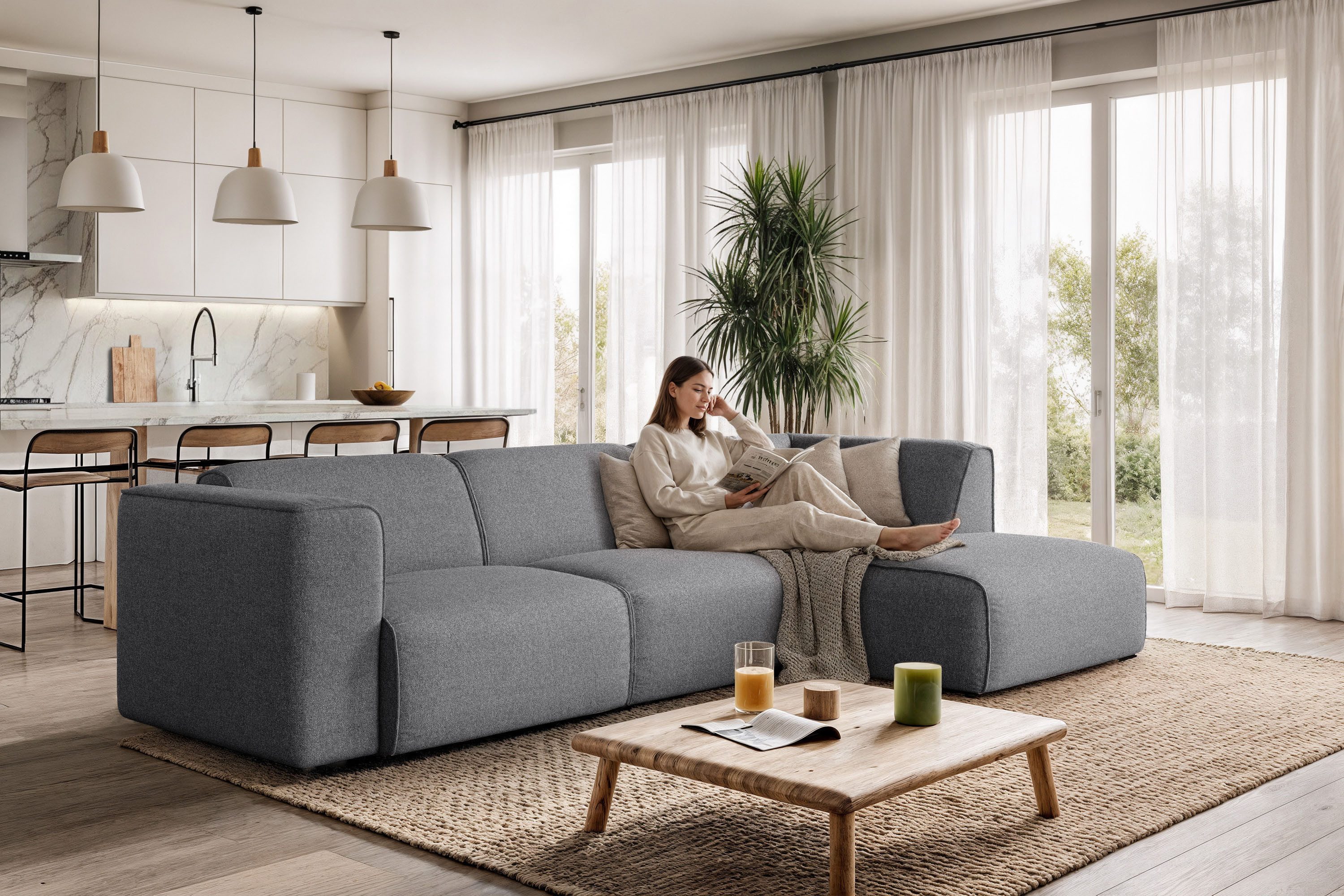 Hoekbank Merid L-vorm, altijd uitbreidbaar met modules, B/D/H: 295/162/70 cm