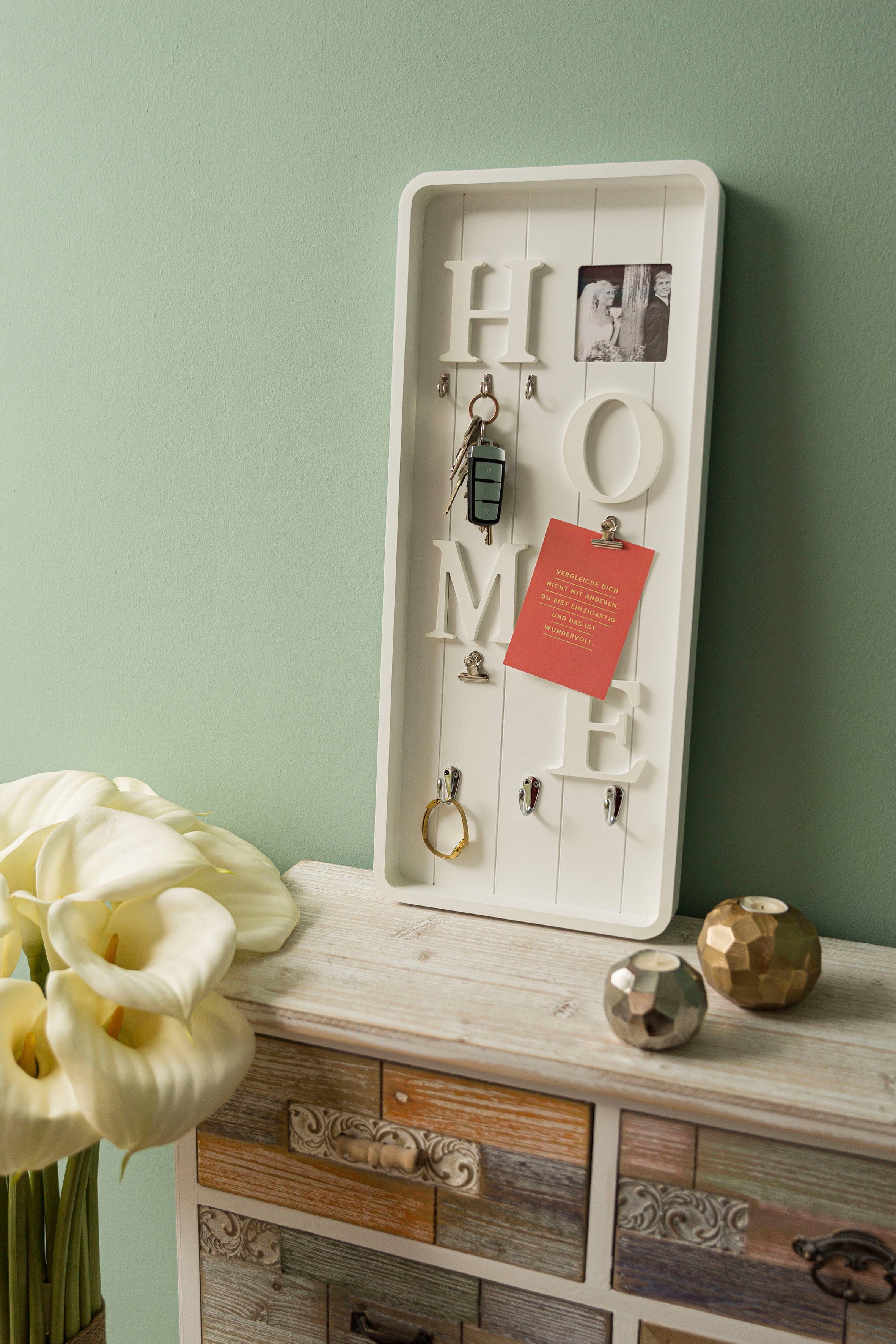 Myflair Möbel & Accessoires Memobord Valerina, wit Sleutelbord, met klemmen & haak, met een opschrift