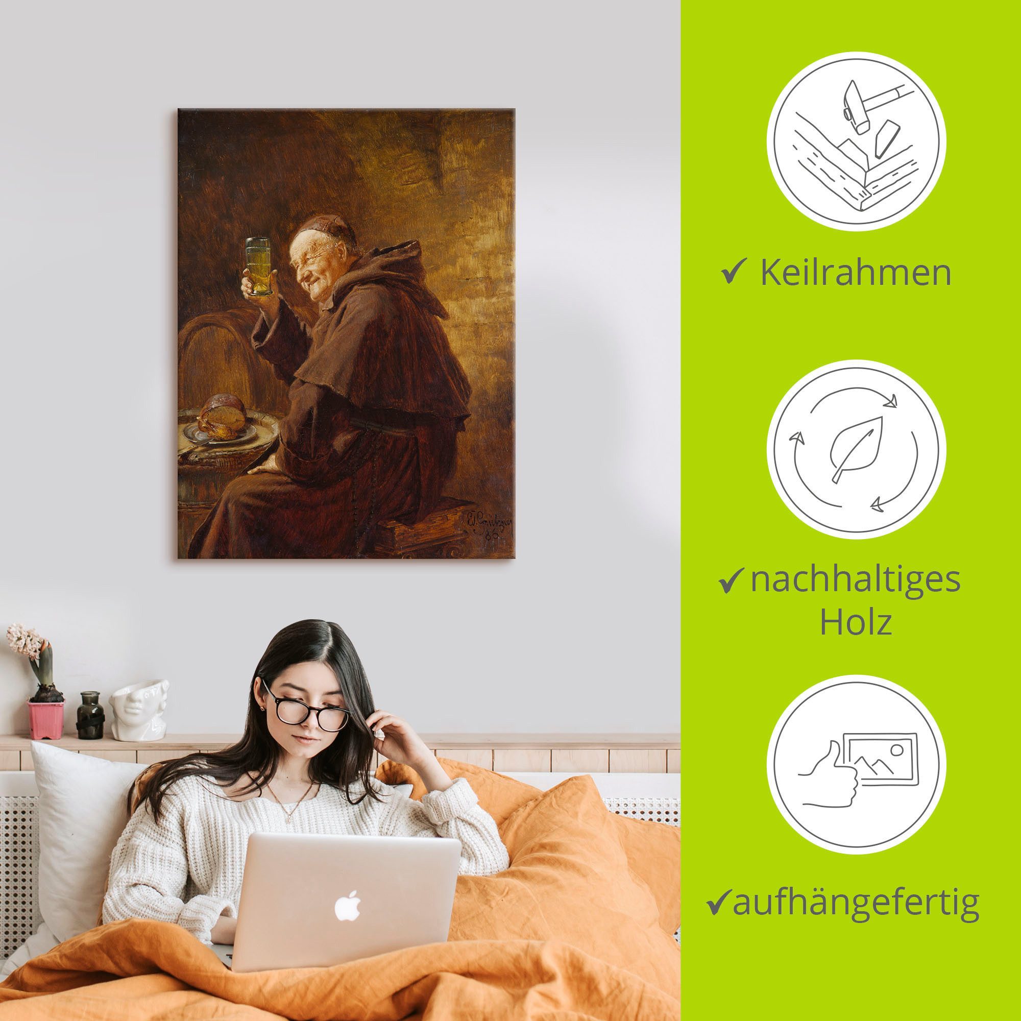 Artland Artprint Monnik bij het wijn proeven. als artprint op linnen, poster in verschillende formaten maten