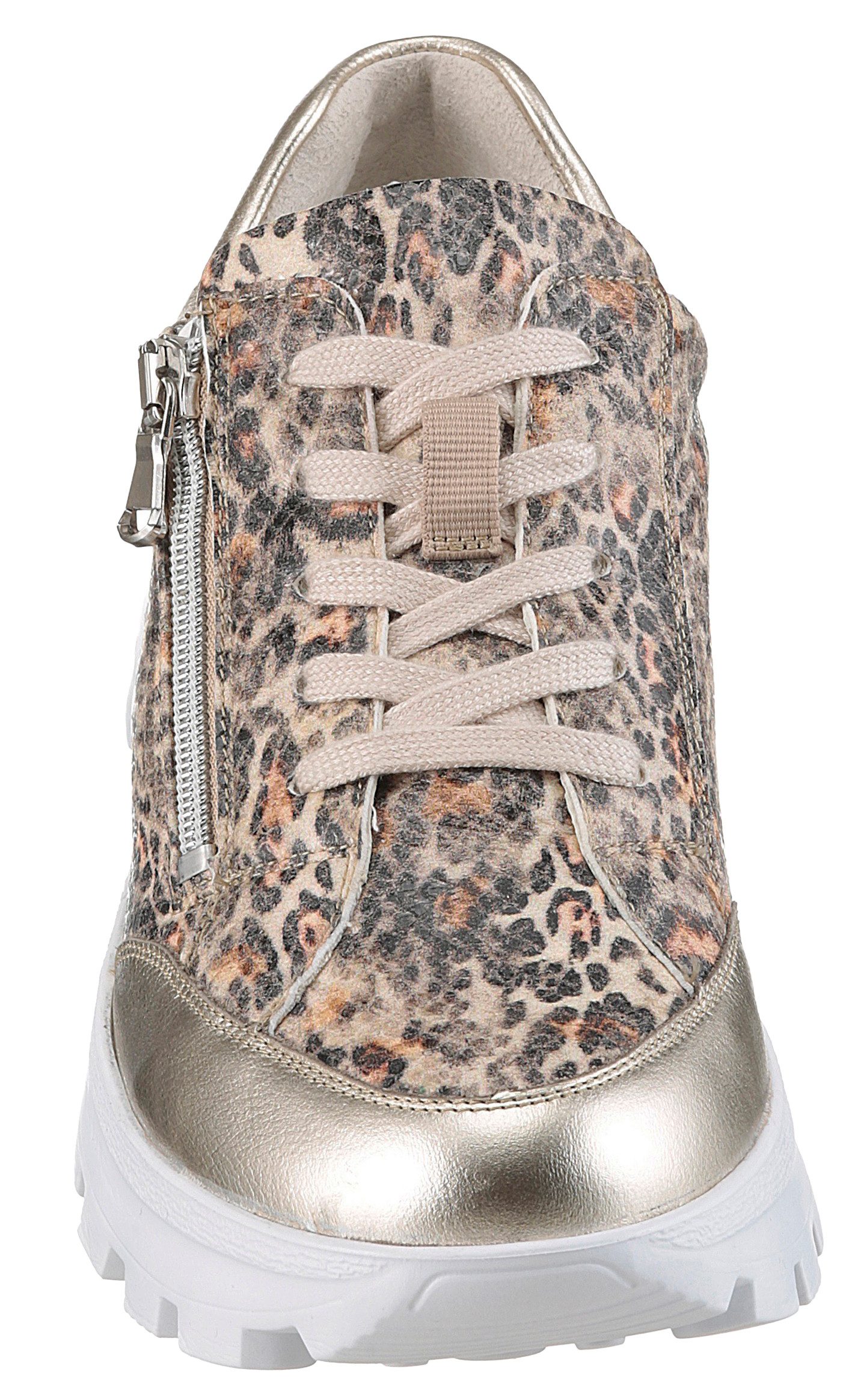Waldläufer Plateausneakers H-AJALA , vrijetijdsschoen, lage schoen, veterschoen in leoprint, comfortwijdte h