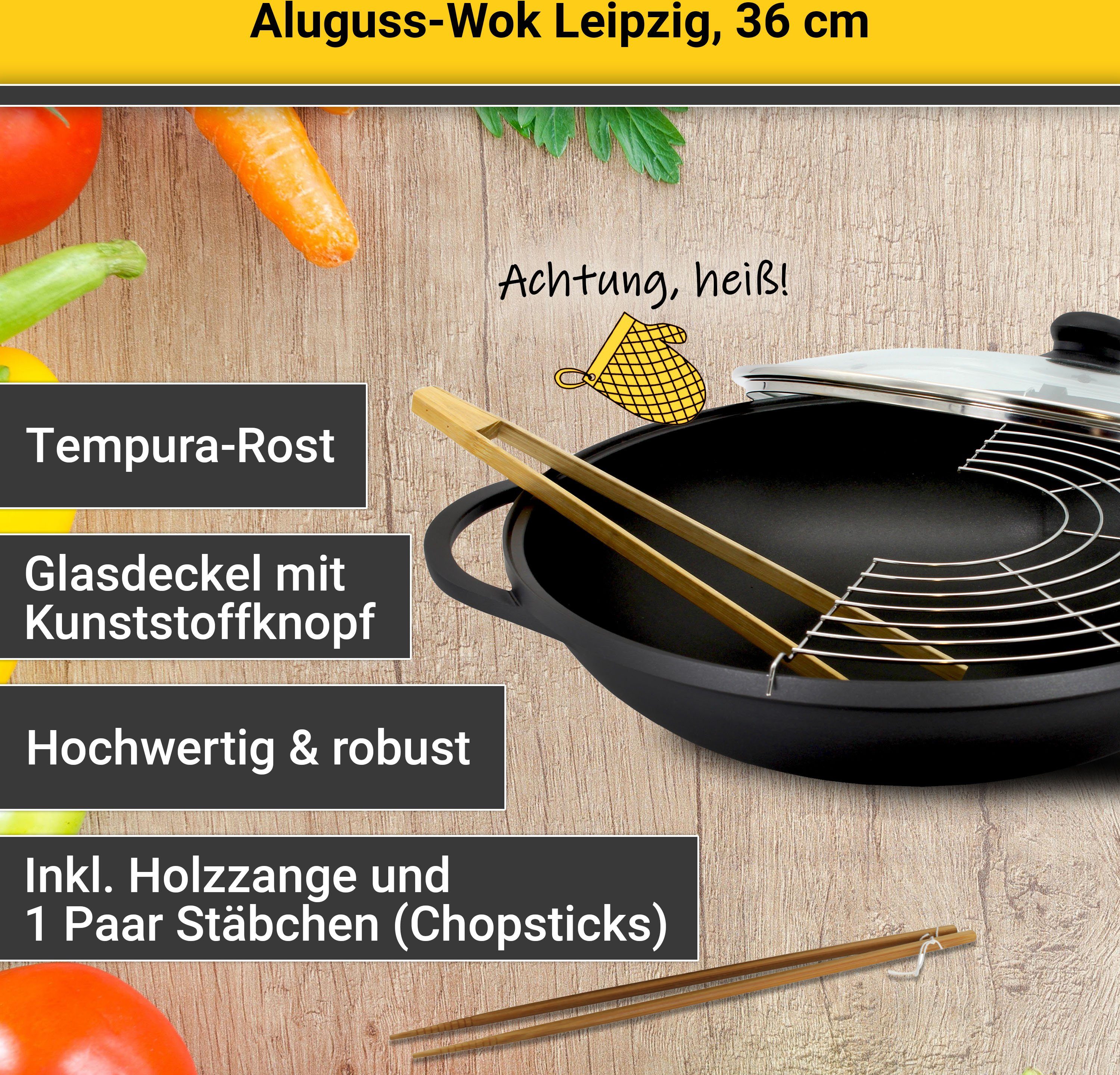 Krüger Wok Alugiet wok met glazen deksel LEIPZIG, 36 cm (1-delig)