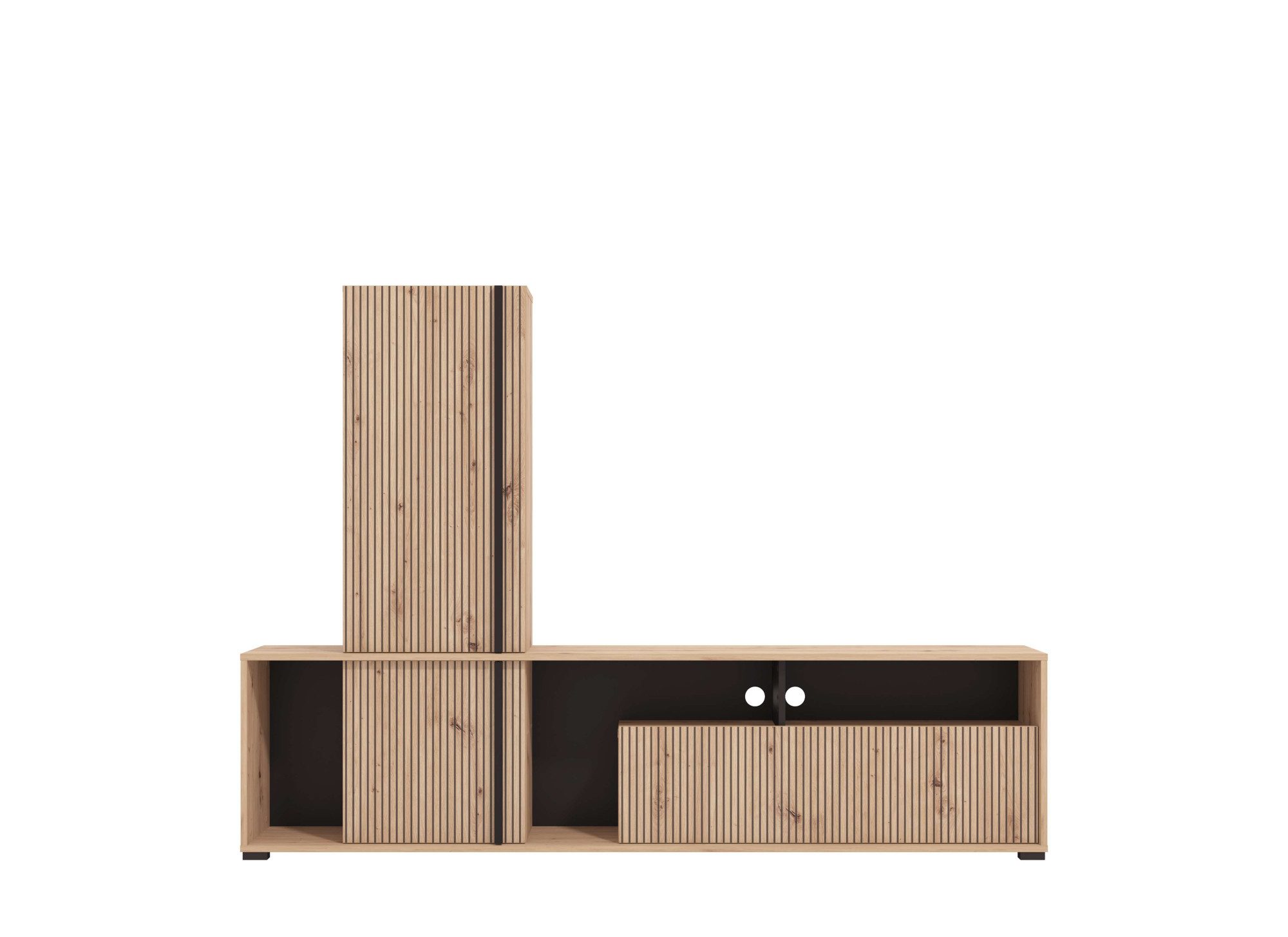 INOSIGN Wandmeubel Chania, 195 cm, incl. TV-meubel en Highboard Trendkleuren, met decoratieve zwarte strepen, in artisan eiken (complete set)