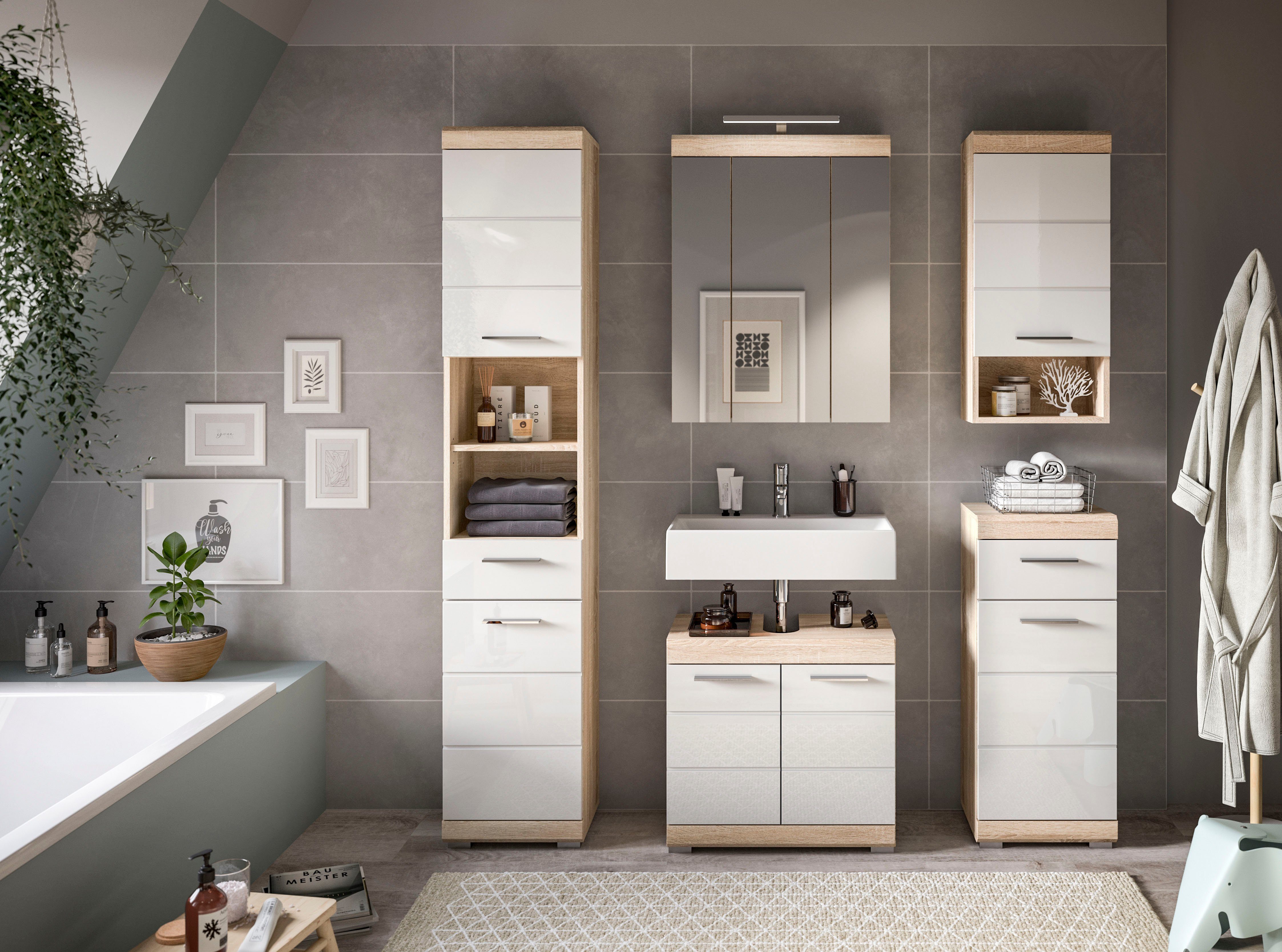 INOSIGN Hangkast Siena, breedte 37 cm, 1 deur, 1 open vak, 1 legplank, MDF-front in verschillende kleuren verkrijgbaar, badkamermeubels, badkamerkast, kast, badkamer (1 stuk)
