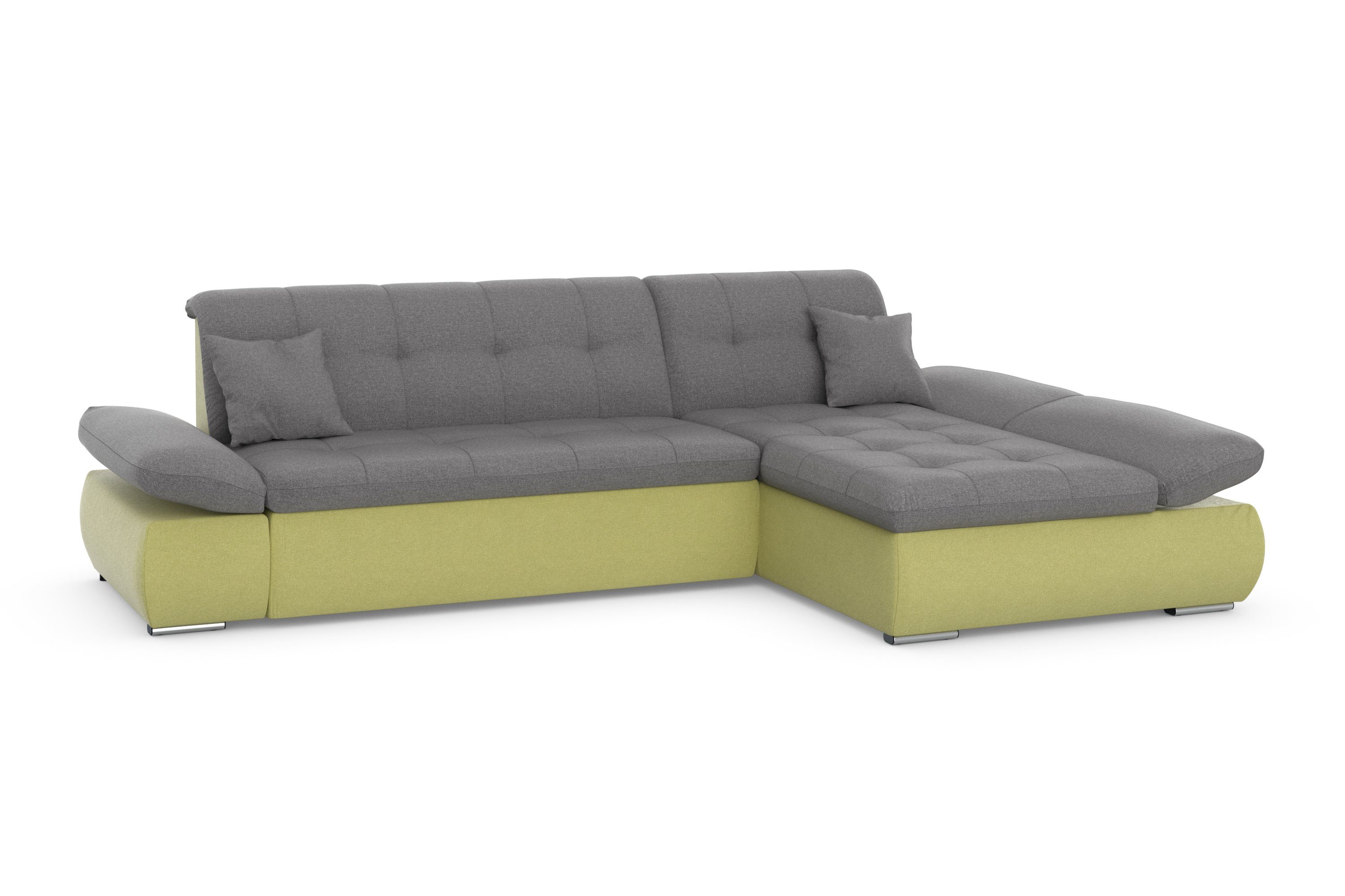DOMO collection Hoekbank Moric, L-vorm, XXL-bank - Breedte 300cm keuze met bedfunctie en armleuningverstelling, donkergroen