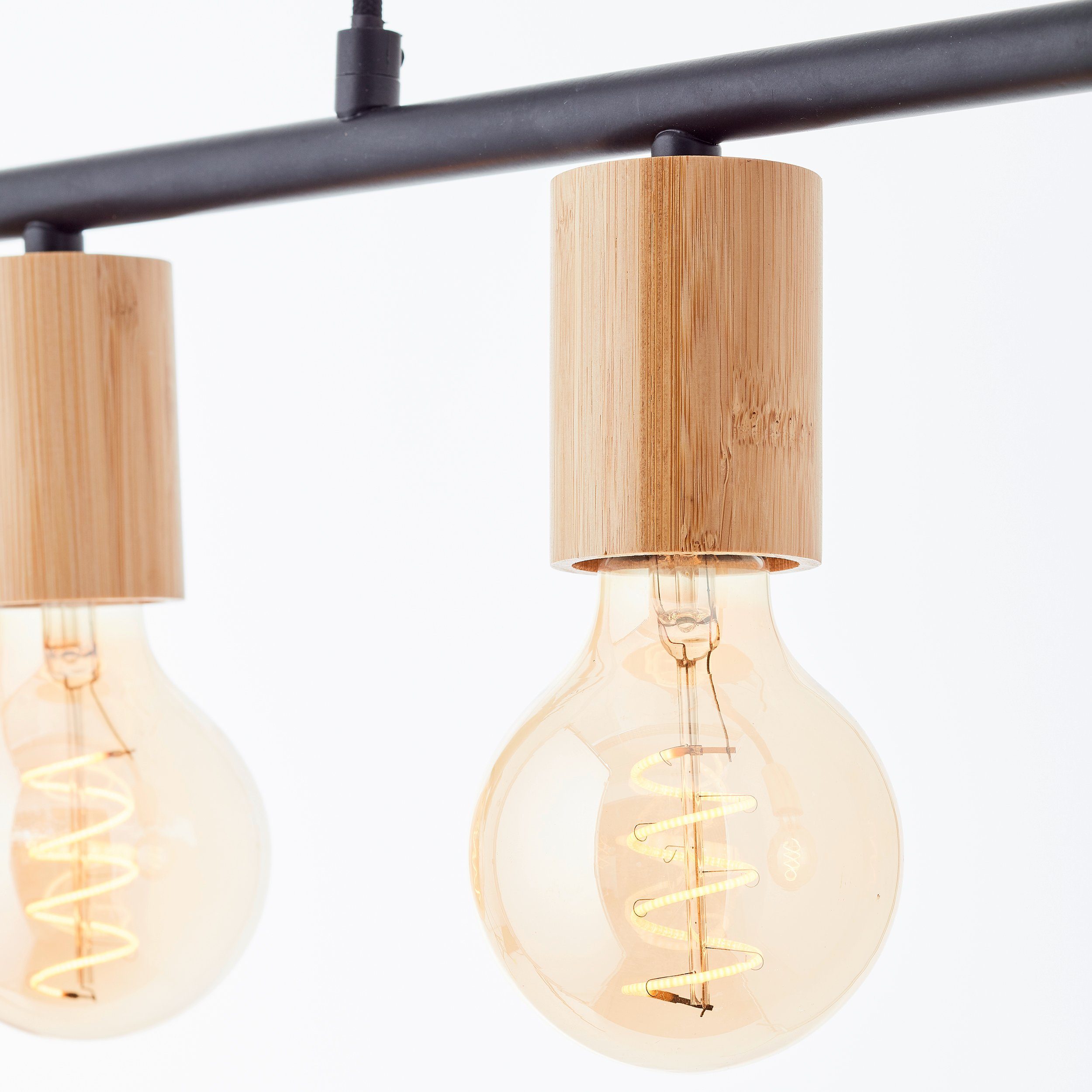 Brilliant Leuchten Hanglamp KERRY 113 x 80 x 5 cm, 5 x e27, inkortbaar, metaal/bamboe, zwart/natuur (1 stuk)