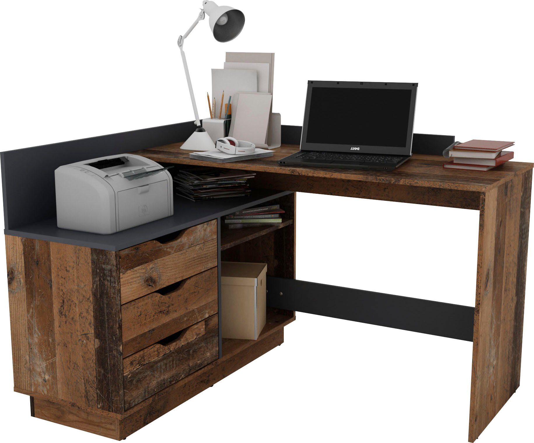 byLIVING Hoekbureau Bern met veel opbergruimte, breedte 129 cm, rechts of links monteerbaar