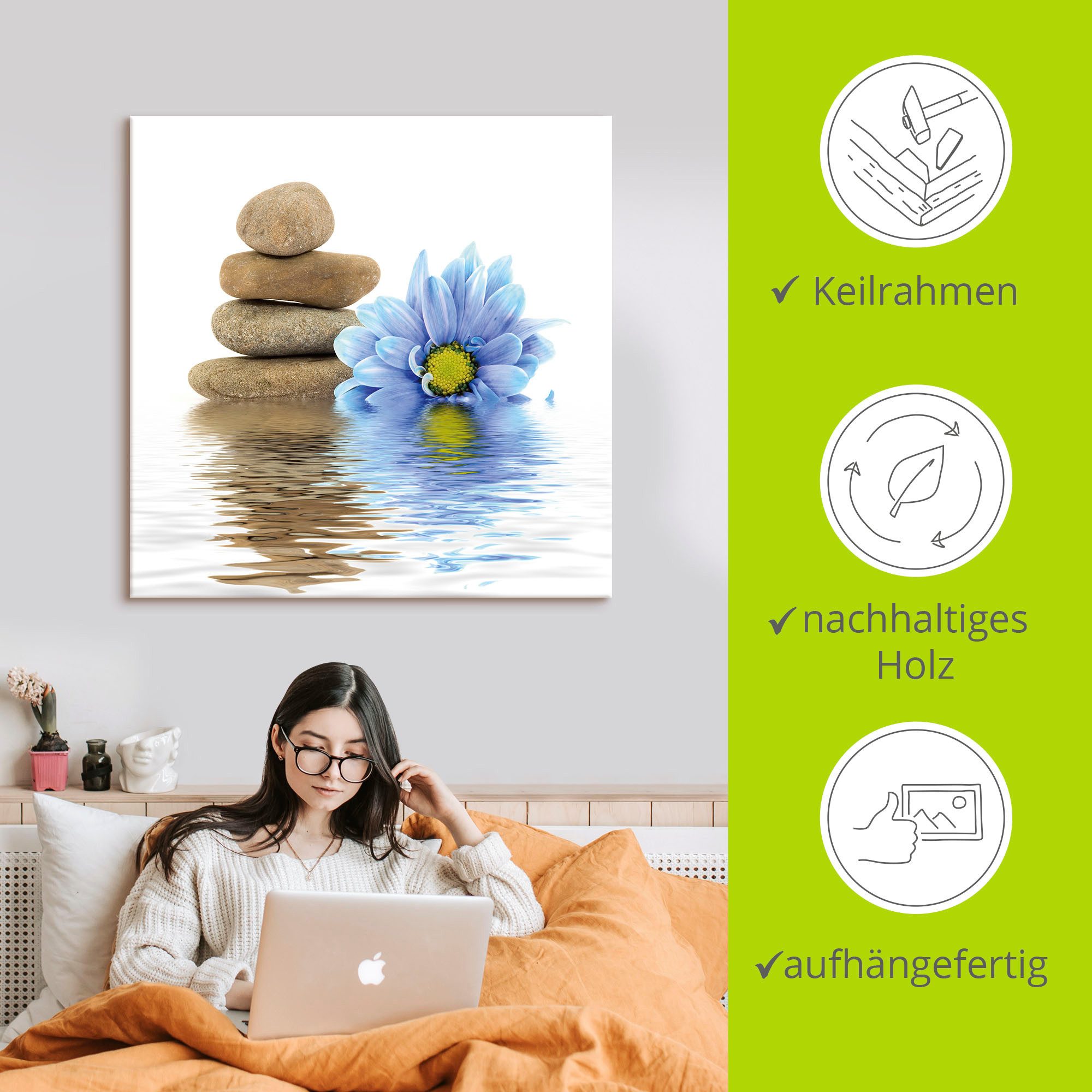 Artland Artprint Therapie-stenen met losse bloemen als artprint op linnen, muursticker in verschillende maten