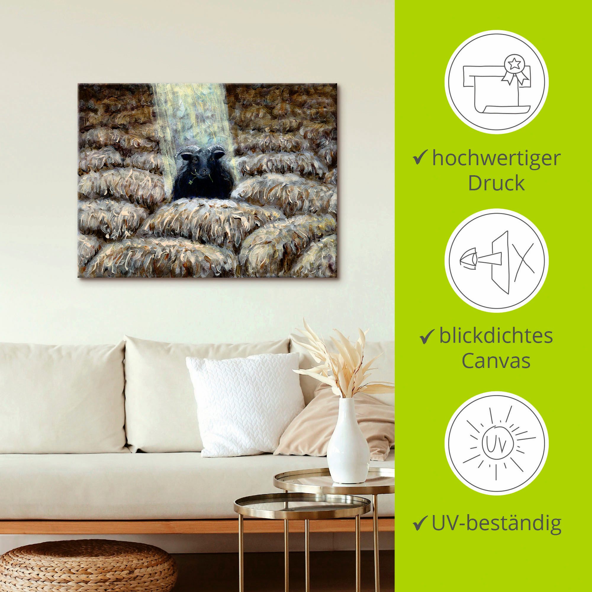 Artland Artprint Zwarte schaap als artprint op linnen in verschillende maten