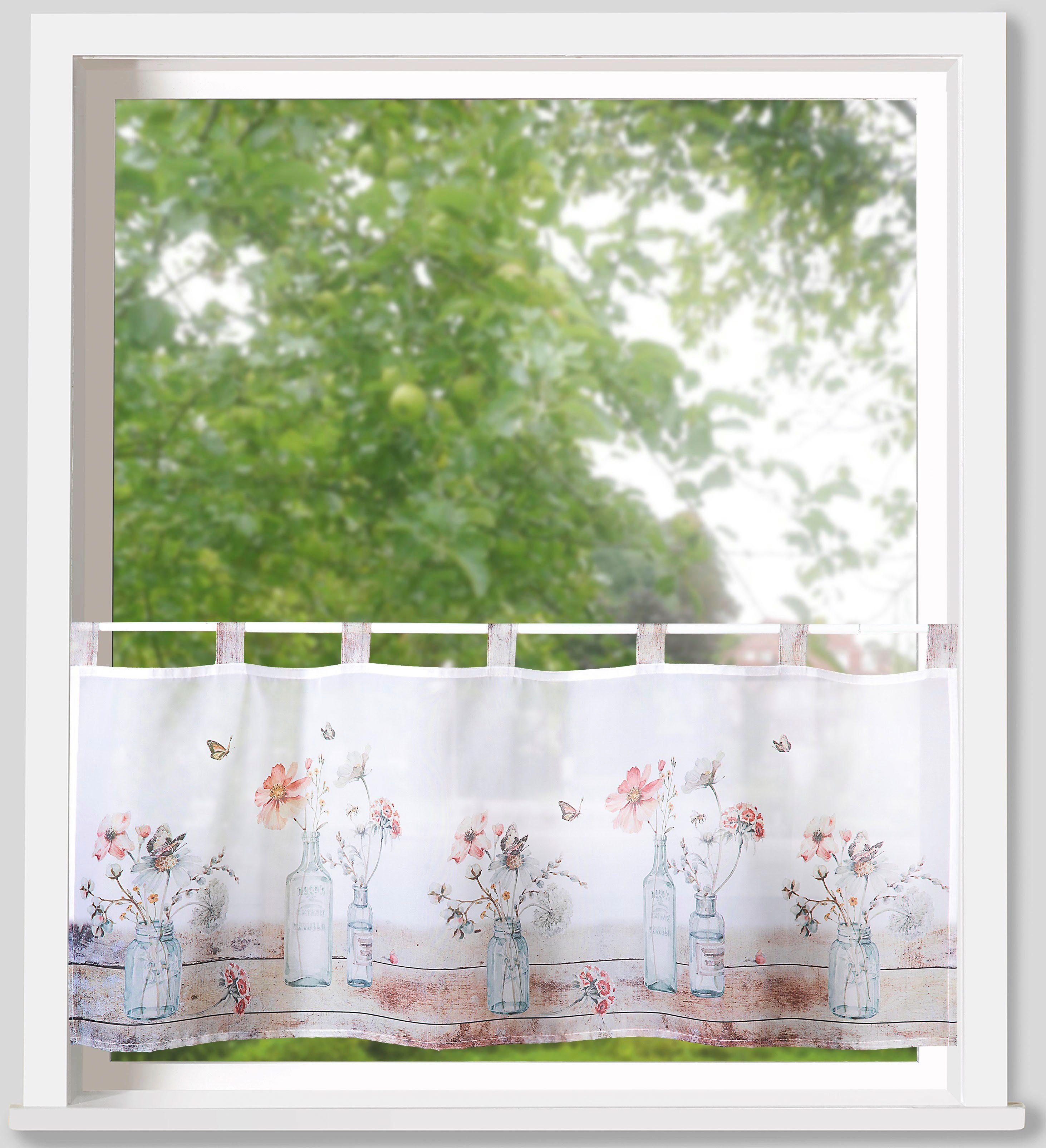 Weckbrodt Valletje Alva Bistro, voile, bedrukt, bloemig, HxB 45x120cm, gordijn, store (1 stuk)
