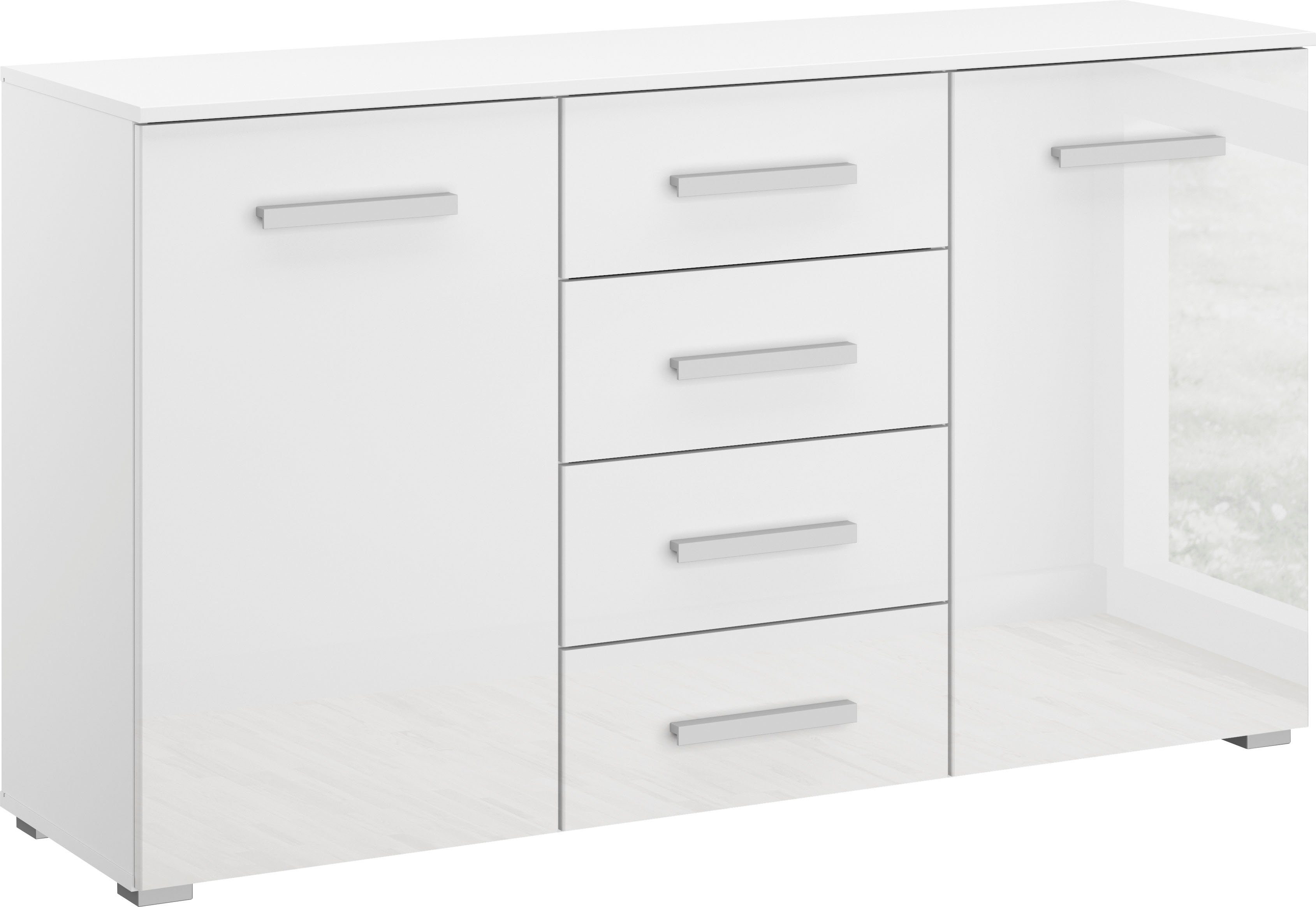 rauch Ladekast Sideboard commode combicommode KOLUNA met hoogglansfront met 4 lades en 2 deuren en metalen grepen made in germany commodes &