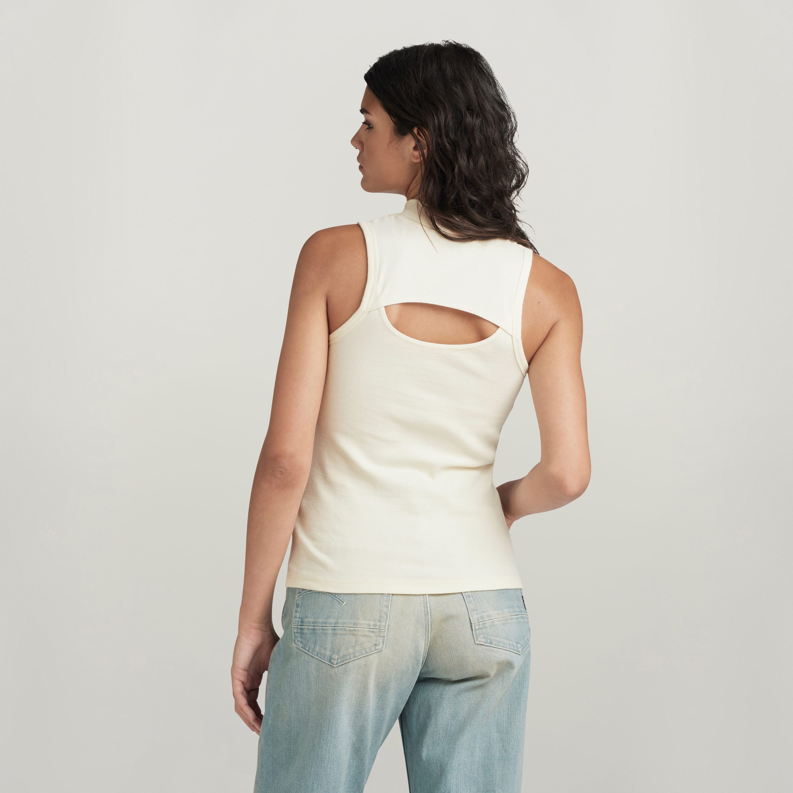 G-Star RAW Geribde tanktop Open back mock slim t sl wmn