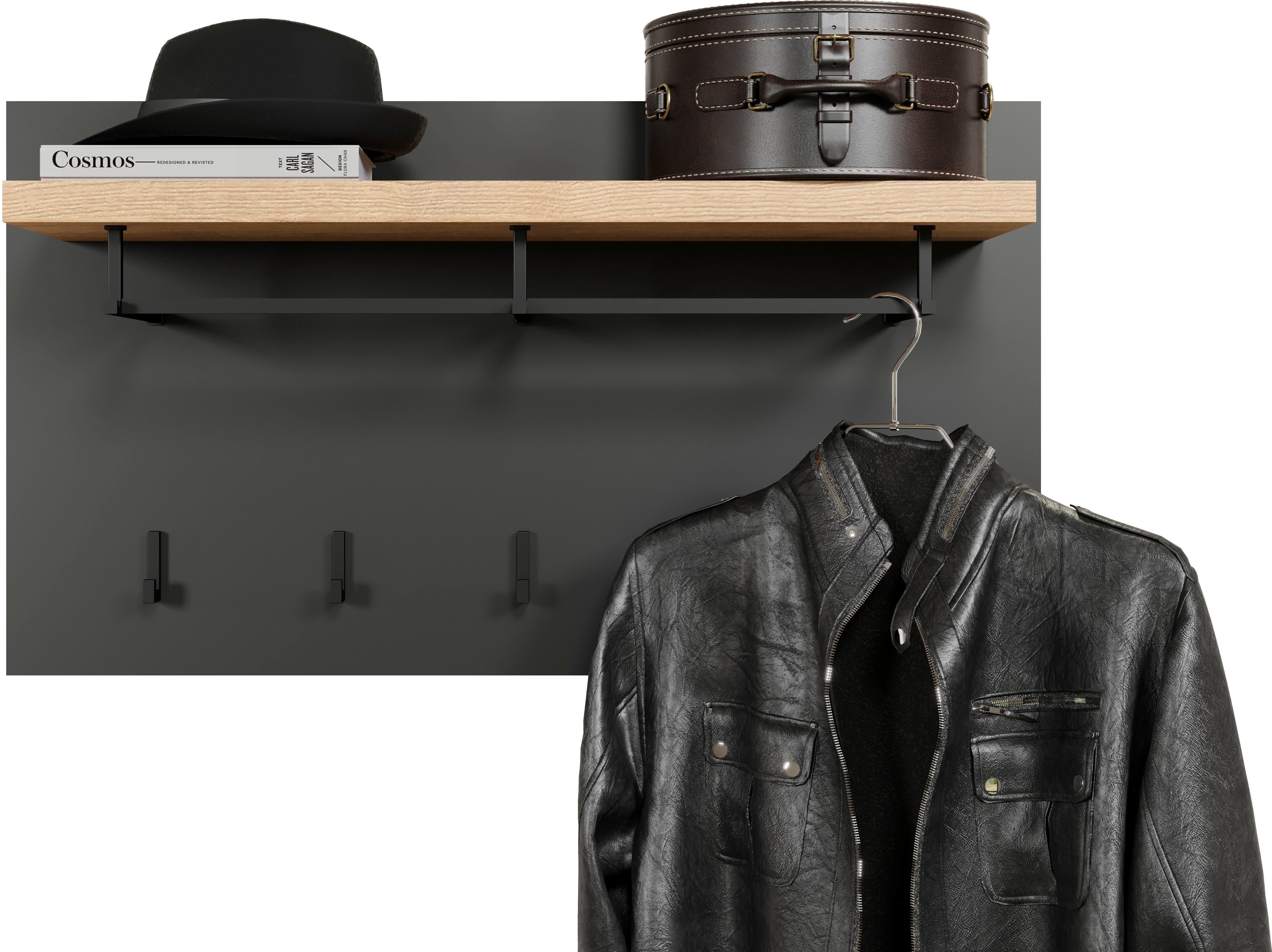 INOSIGN Kapstokpaneel Premont elegante wandpaneel met 5 haken, kledingstang - (b/d/h) 90/27/50 cm (1 stuk)