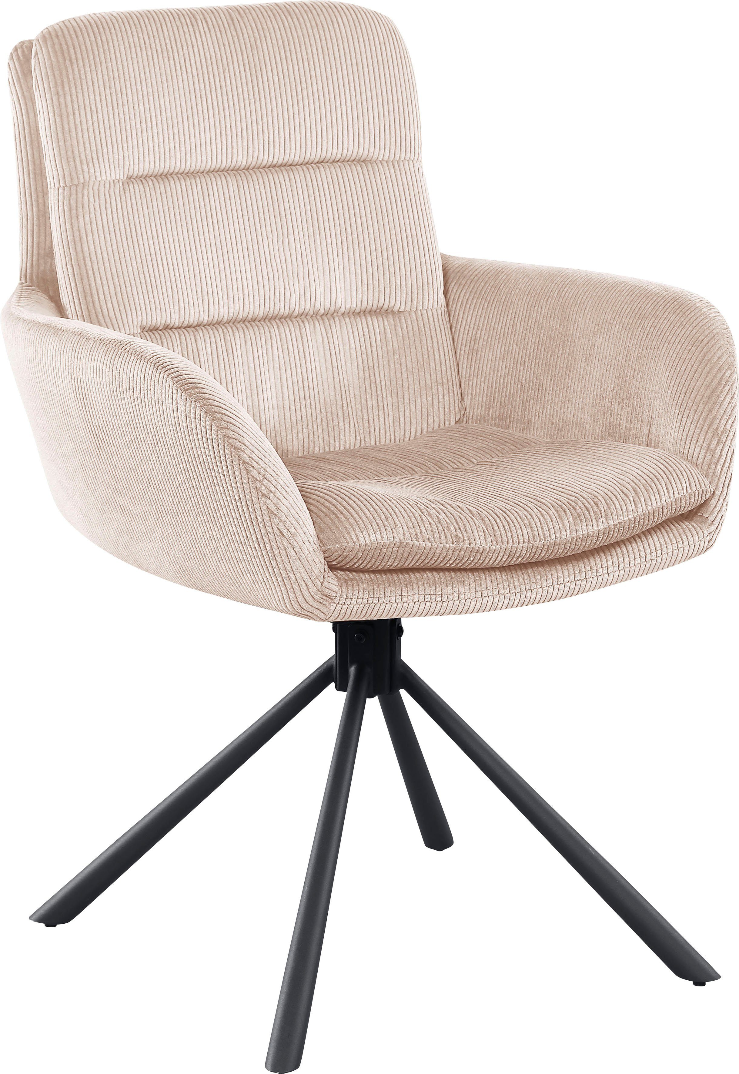 SalesFever Eetkamerstoel Pizzo armstoel Eetkamerstoel met cordstof, 360° draaifunctie (1 stuk) 4 poot stoelen wit