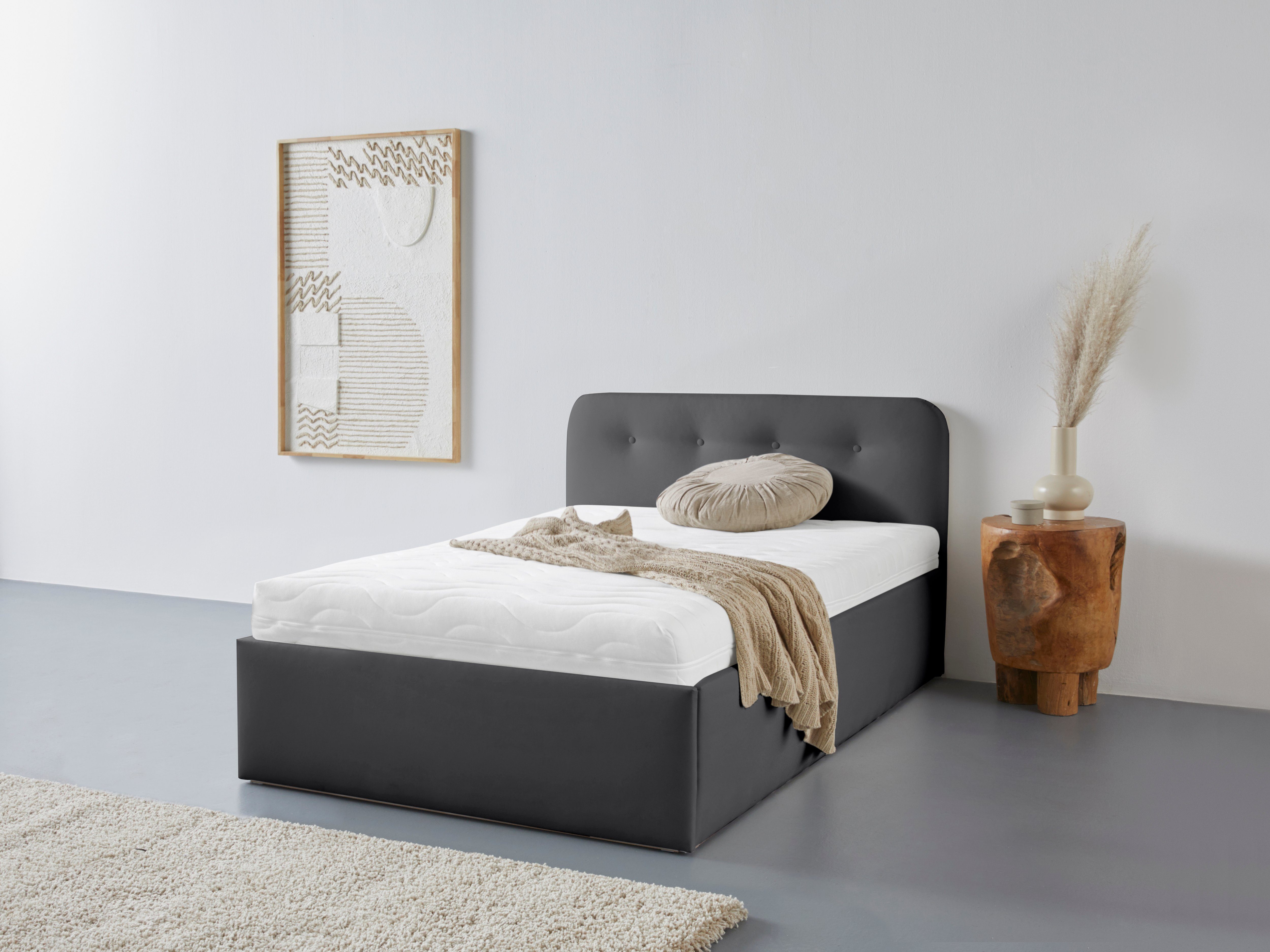 Westfalia Polsterbetten Gestoffeerd bed Rostock ook verkrijgbaar met extra opbergruimte en verstelbare hoofdsteunen bedden maat 210 cm x 42 cm zwart