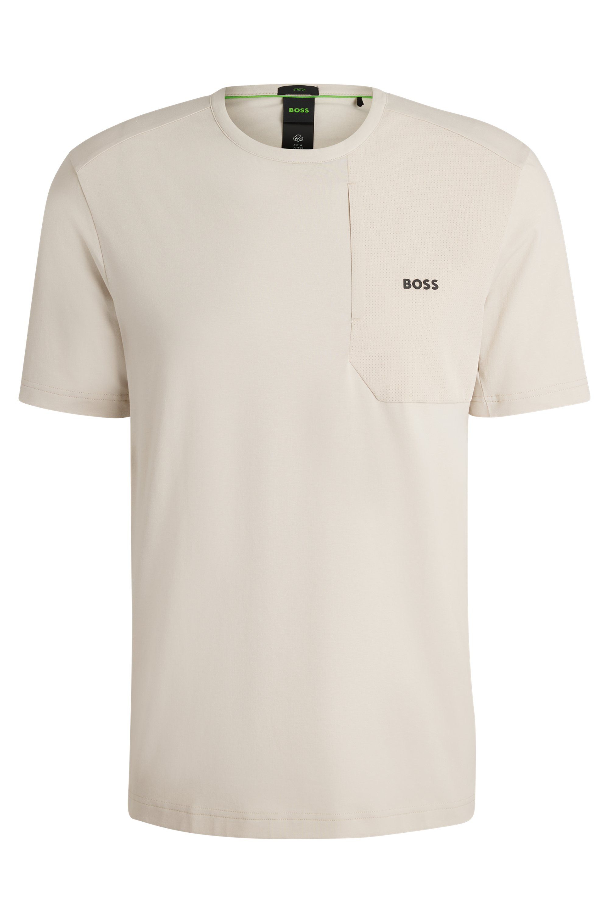 BOSS GREEN T-shirt Tee PKT Glamping met materialenmix