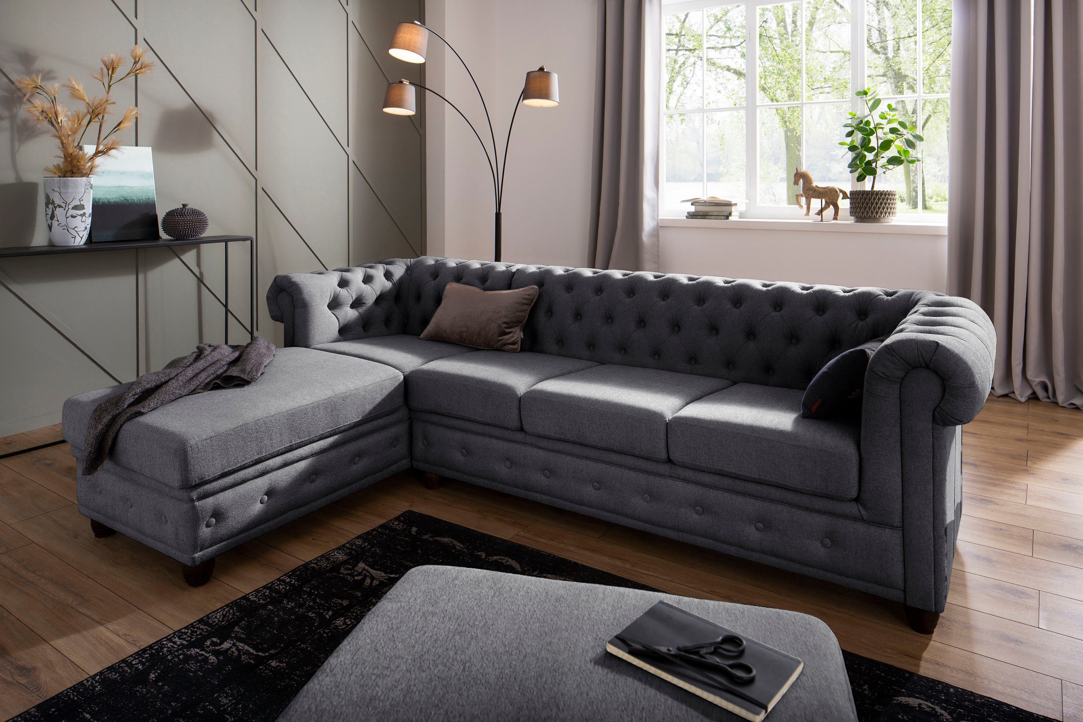 Home affaire Chesterfield-bank New Castle L-vorm hoogwaardige capitonnage in chesterfield-design, bxdxh: 255(171x72)